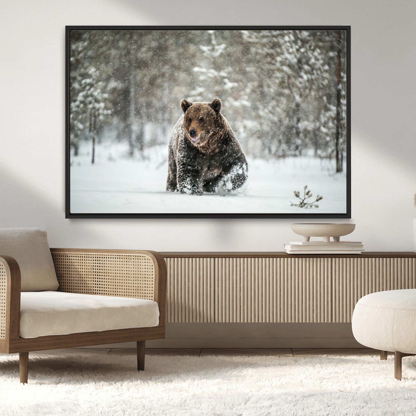 MGV-FC-36X24 - Wall Art Canvas Print – Grizzly Bear in Snowy Forest Powerful Presence Snowy Wilderness Wild Beauty
