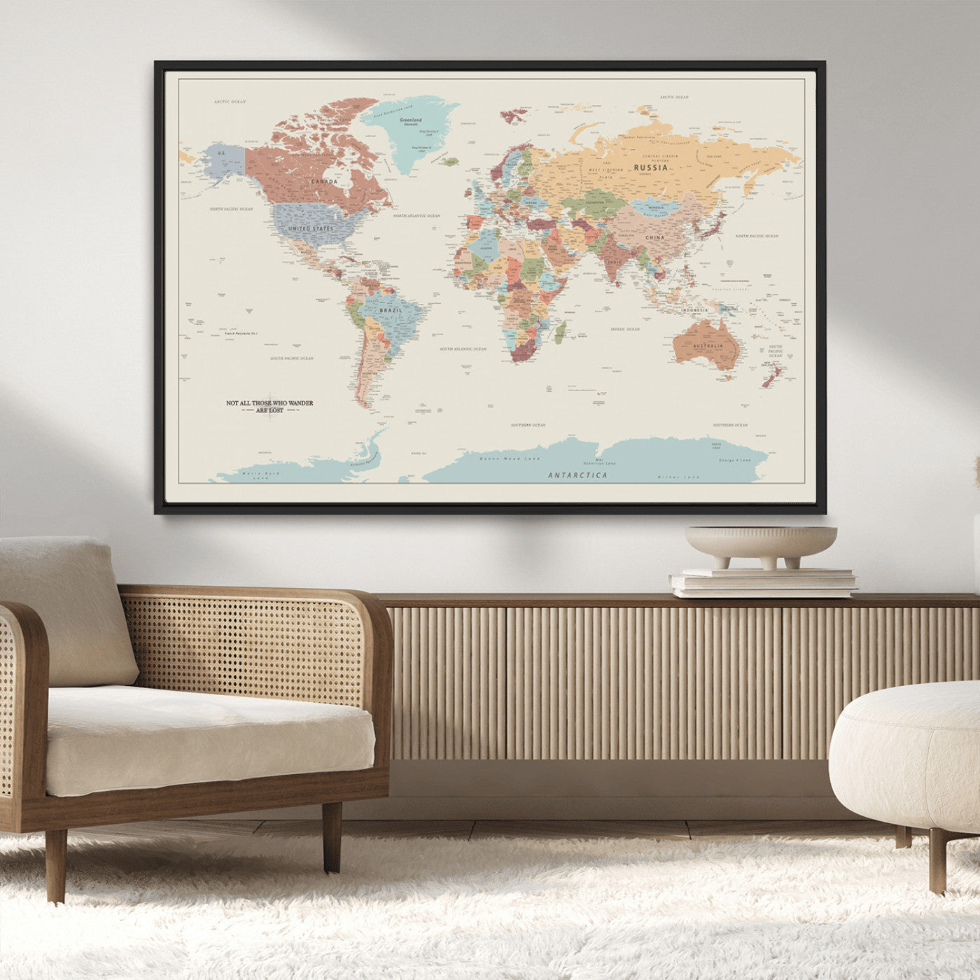 MGV-FC-36X24 - Push Pin World Map Canvas Print – Framed Wall Art for Couples to Track Their Travels – Anniversary