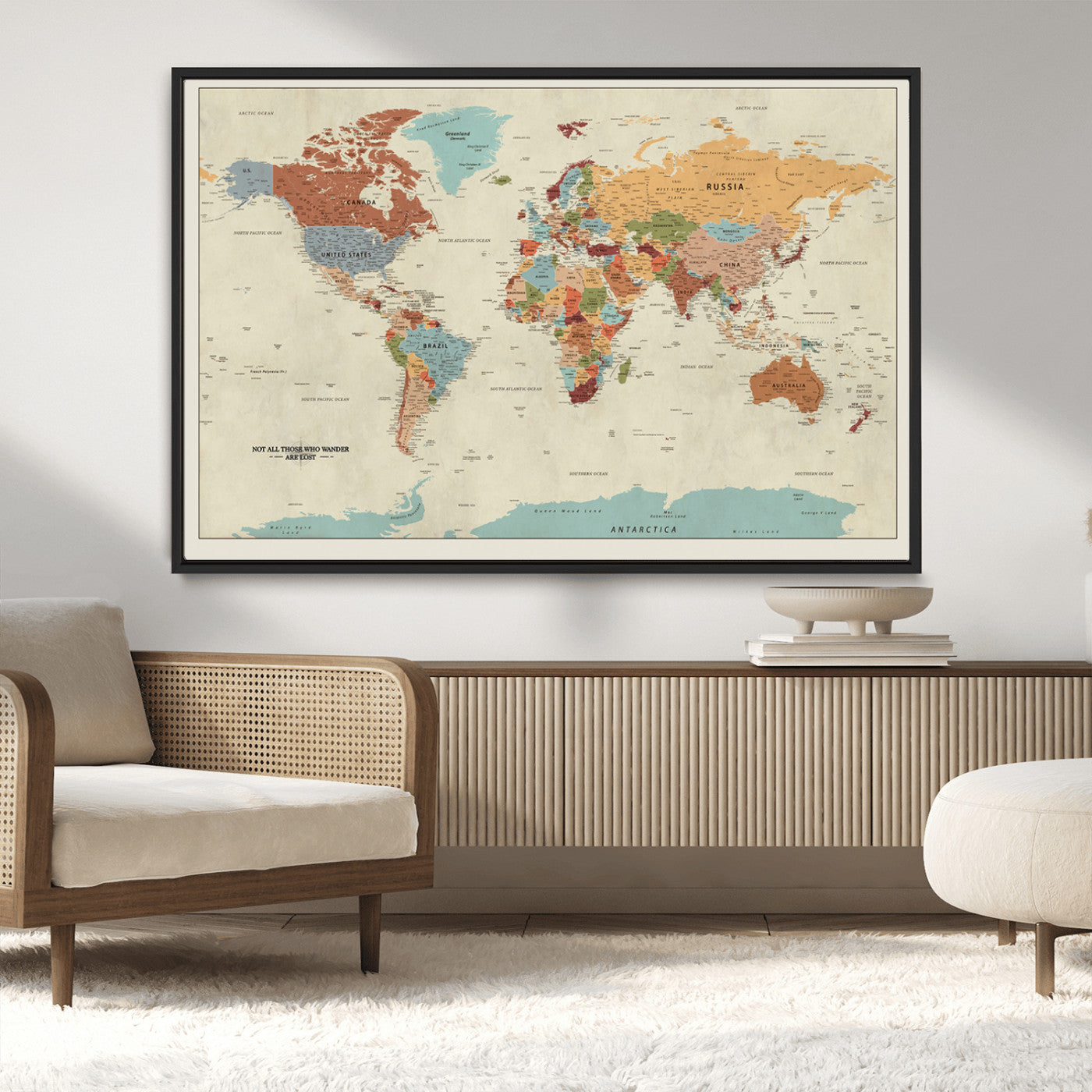 MGV-FC-36X24 - Push Pin World Map Canvas Print – Framed Wall Art for Couples to Track Their Travels – Anniversary