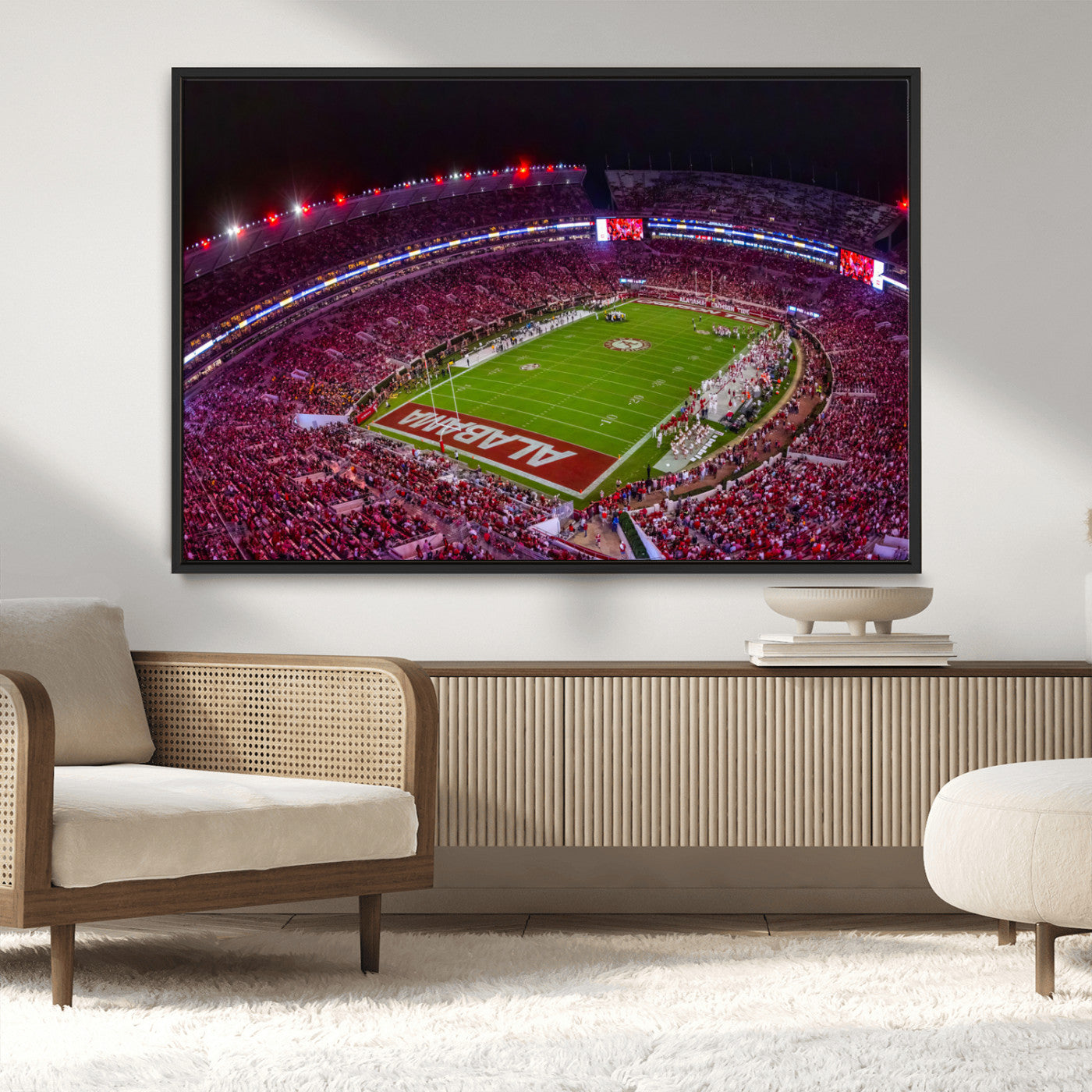 MGV-FC-36X24 - Bryant-Denny Stadium Night Game Triple Canvas Wall Art - Alabama Crimson Tide Football Match