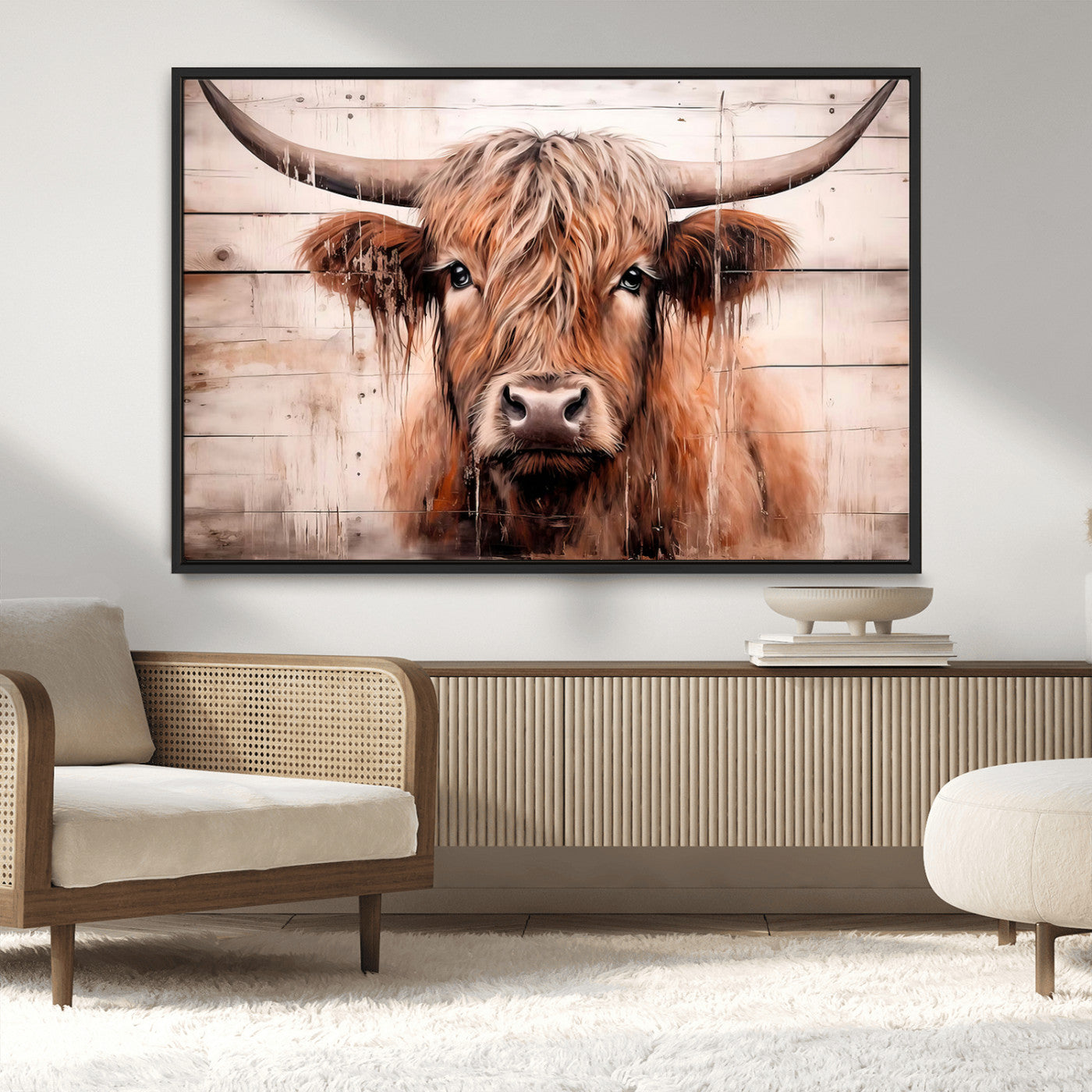 MGV-FC-36X24 - Vintage Scottish Highland Cow Cattle Art Print Farmhouse Wall Art Canvas Print