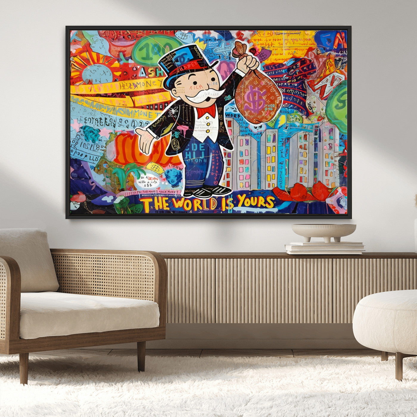 MGV-FC-36X24 - Pop Art Monopoly Man Canvas Wall Art Print - Bold and Colorful Street Art-Inspired Decor for Living