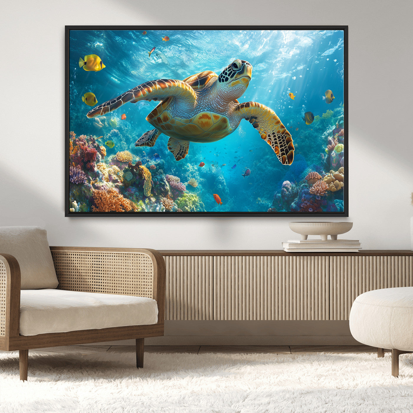 MGV-FC-36X24 - Sea Turtle Underwater Canvas Wall Art Print - Vibrant Ocean Wildlife Decor, Marine Wall Art