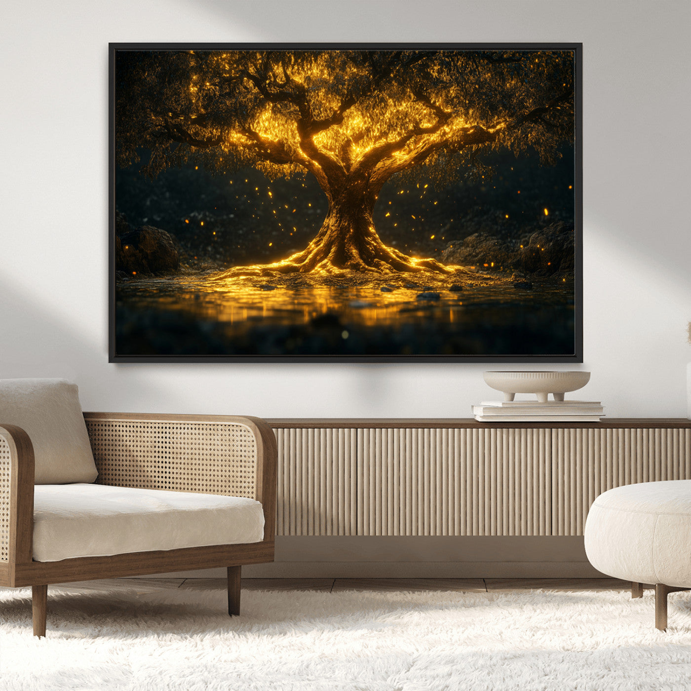 MGV-FC-36X24 - Golden Tree of Life Canvas Wall Art Print - Majestic Glowing Tree Wall Art Print