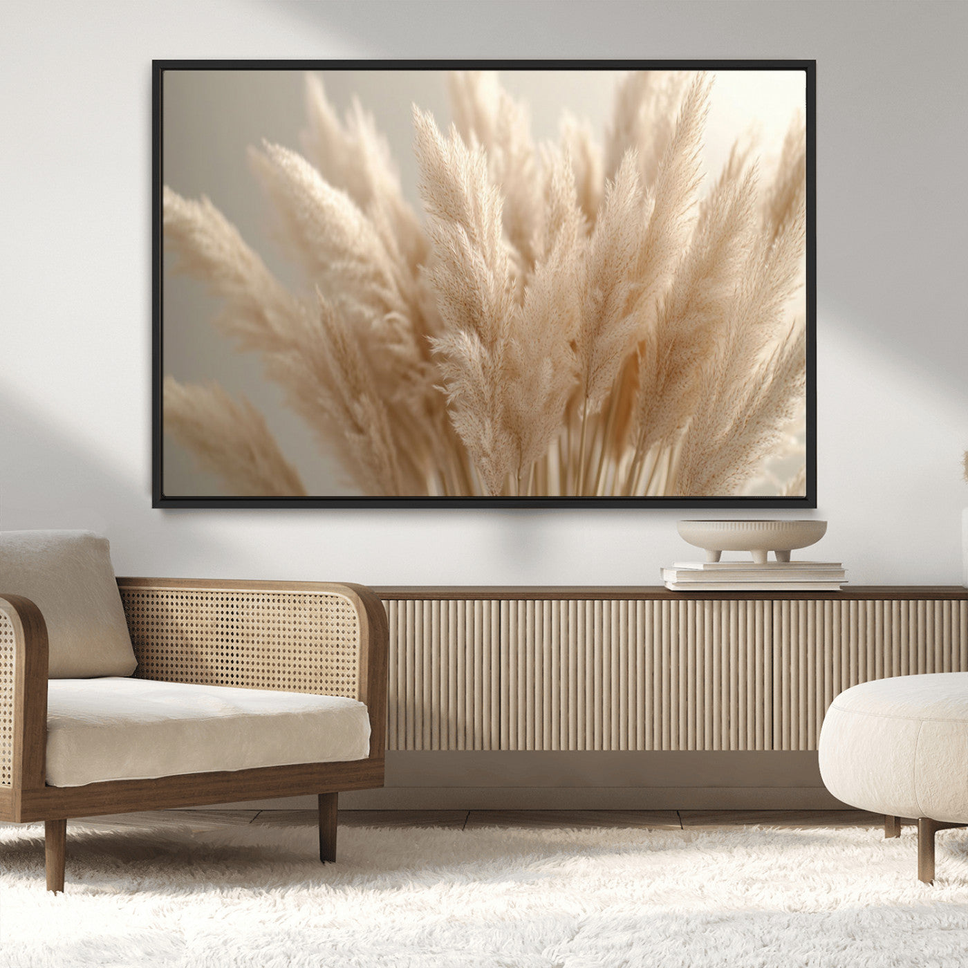 MGV-FC-36X24 - Pampas Grass Canvas Wall Art - Elegant Neutral Decor for Living Room, Boho Minimalist Artwork, Ready