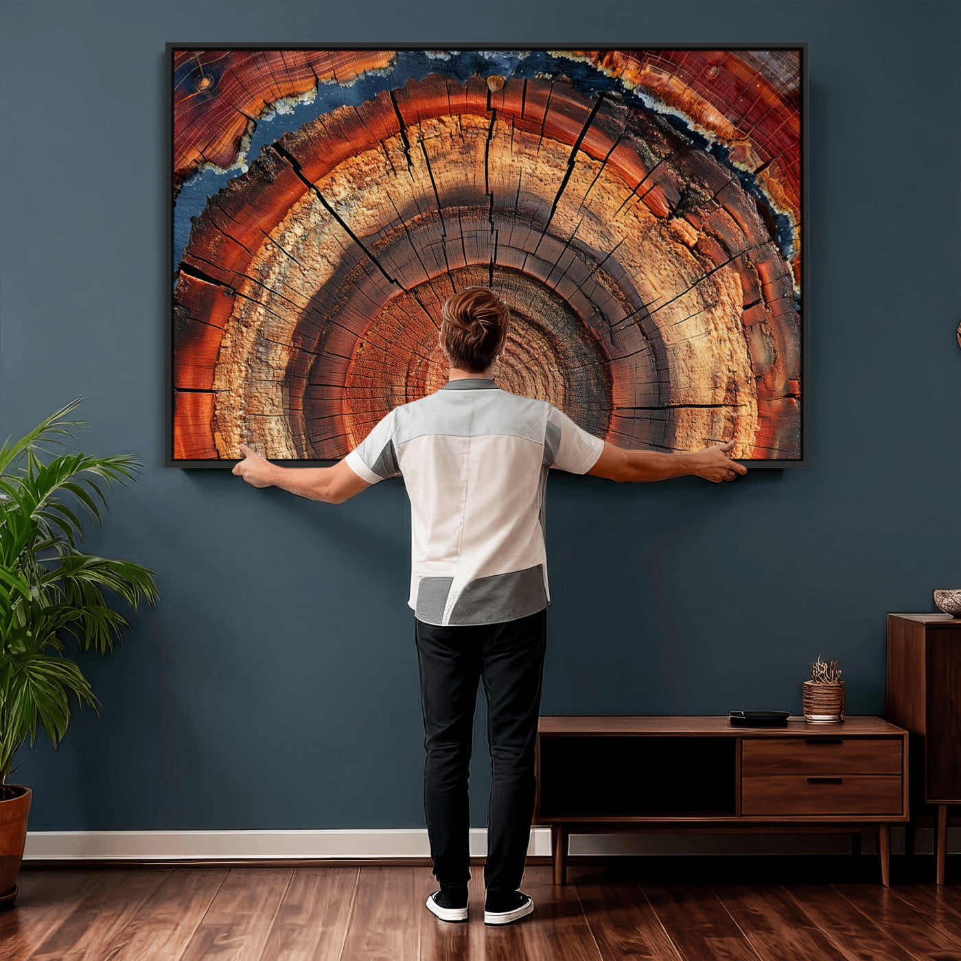 28555-MGV-CV-36X24 - Abstract Tree Ring Art Wall Art Canvas Print for Modern Farmhouse Decor, Colorful Tree Ring Wall Decor, Minimalist Home Canvas Art