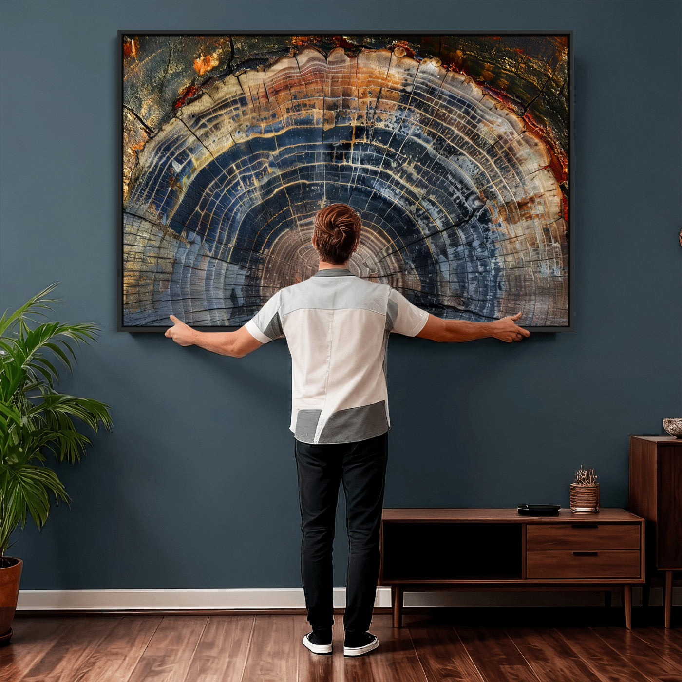 16193-MGV-CV-36X24 - Framed Wood Tree Ring Wall Art - Abstract Colorful Wood Ring Wall Decor for Minimalist Home Decor