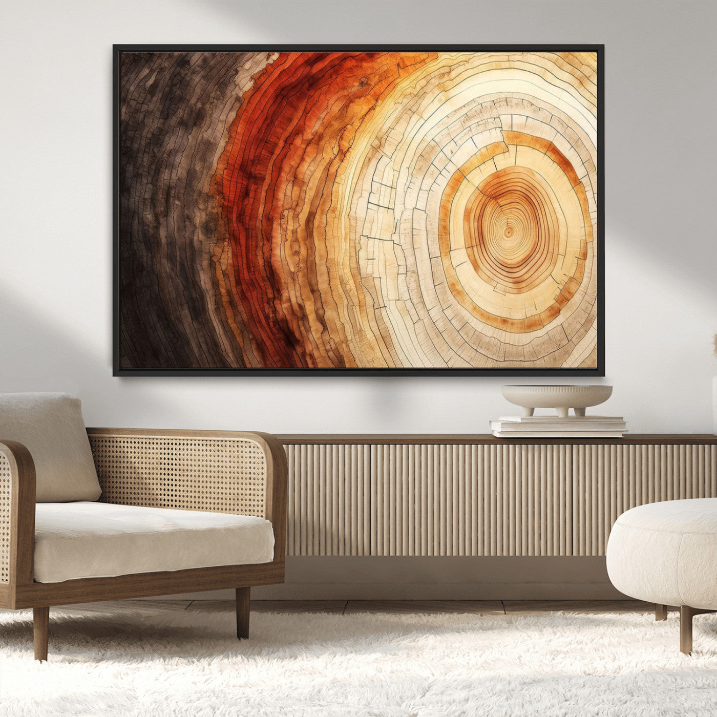 MGV-FC-36X24 - Tree Ring Print on Canvas Wall Art, Tree Stump Print, Wood Wall Art Living Room, Abstract Natural