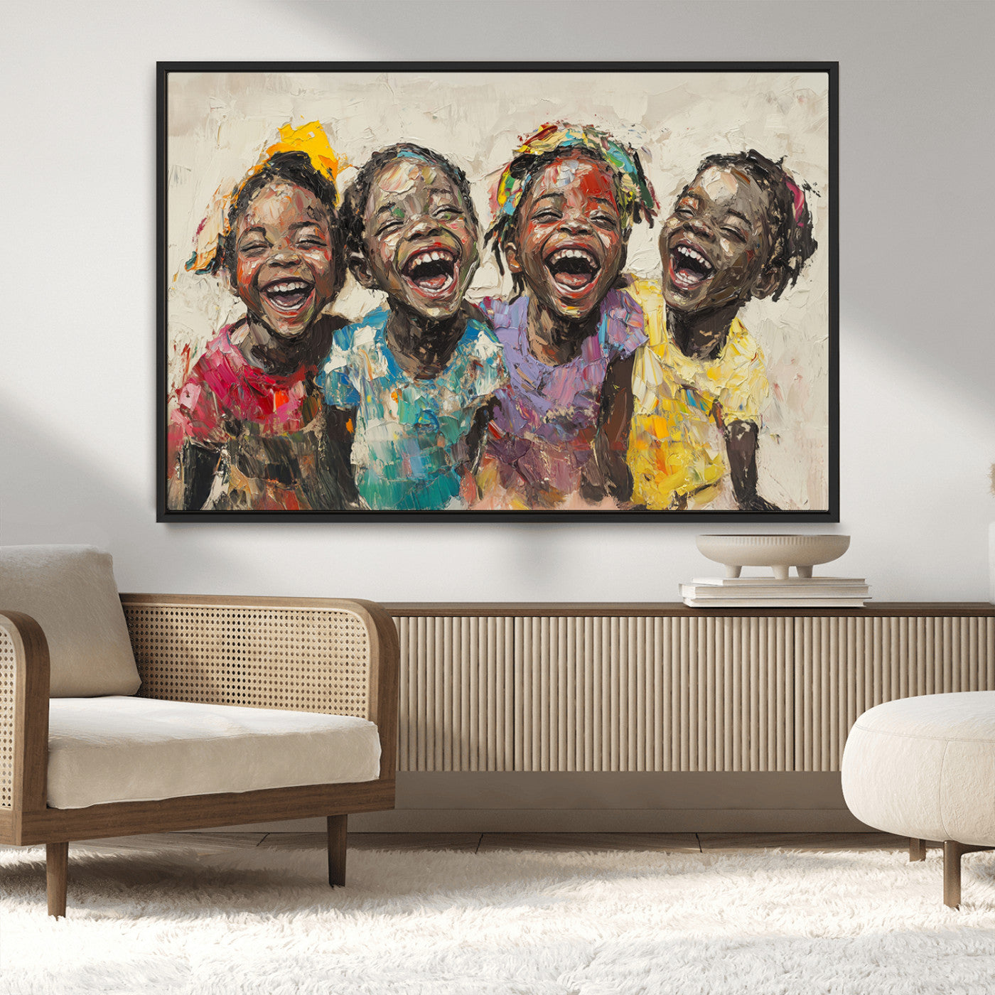 MGV-FC-36X24 - Shai Yossef style Joyful Childhood Canvas Wall Art - Expressive Impasto Painting of Black Children