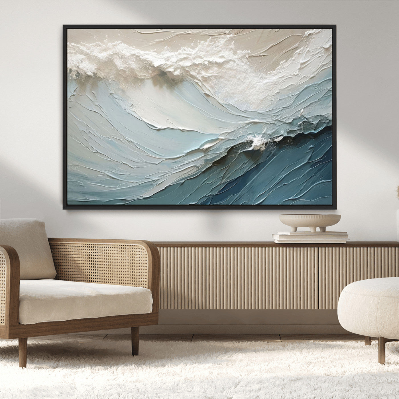 MGV-FC-36X24 - Waves Abstract Wall Art Print, Modern Framed Abstract Canvas Print, Abstract Painting for Living