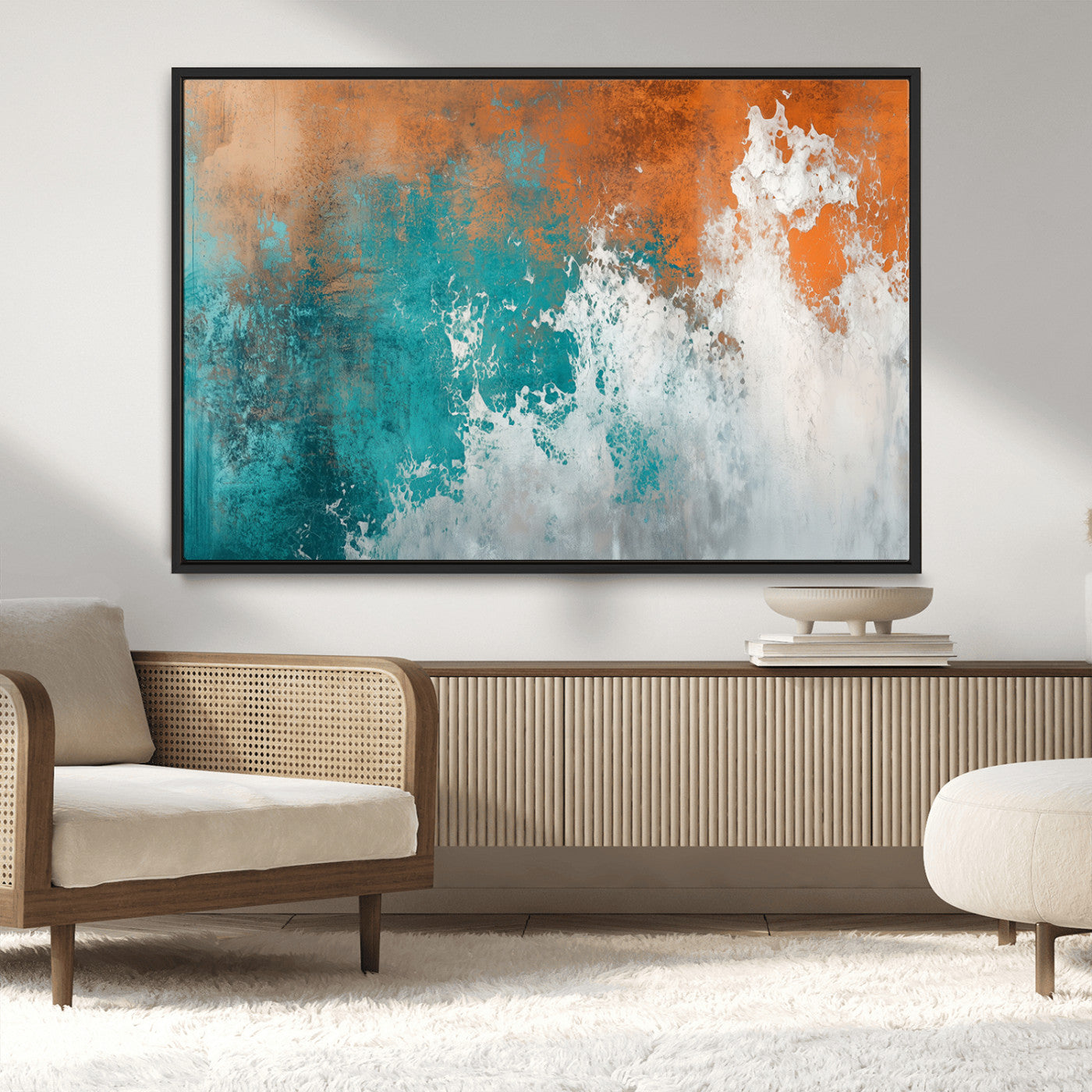 MGV-FC-36X24 - Vintage Abstract Print - Bold Teal and Orange Canvas Wall Art - Retro-Vintage Abstract Orange Canvas