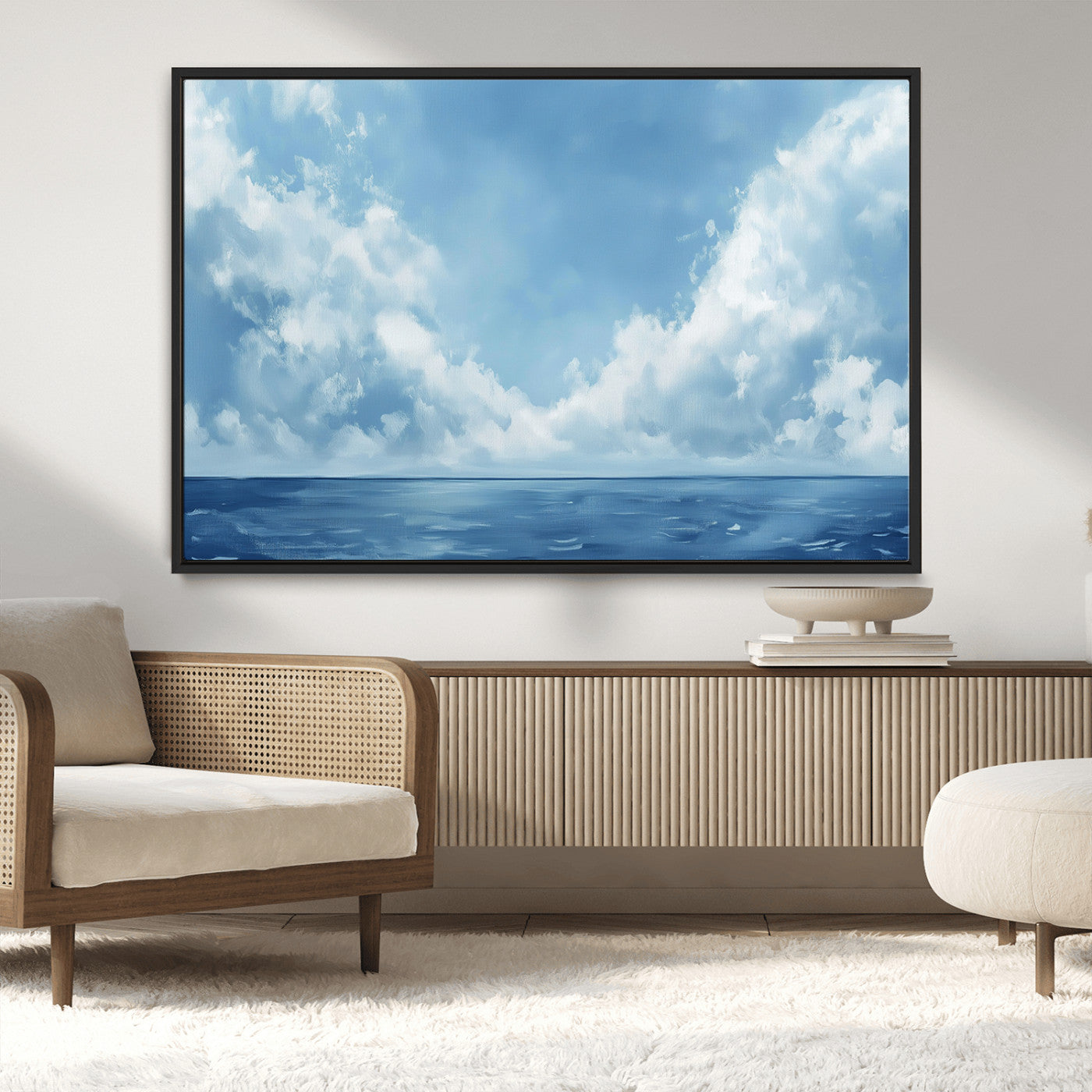 MGV-FC-36X24 - Abstract Ocean Print Artwork- Serene Blue Ocean Canvas Wall Art - Minimalist Ocean and Sky Canvas