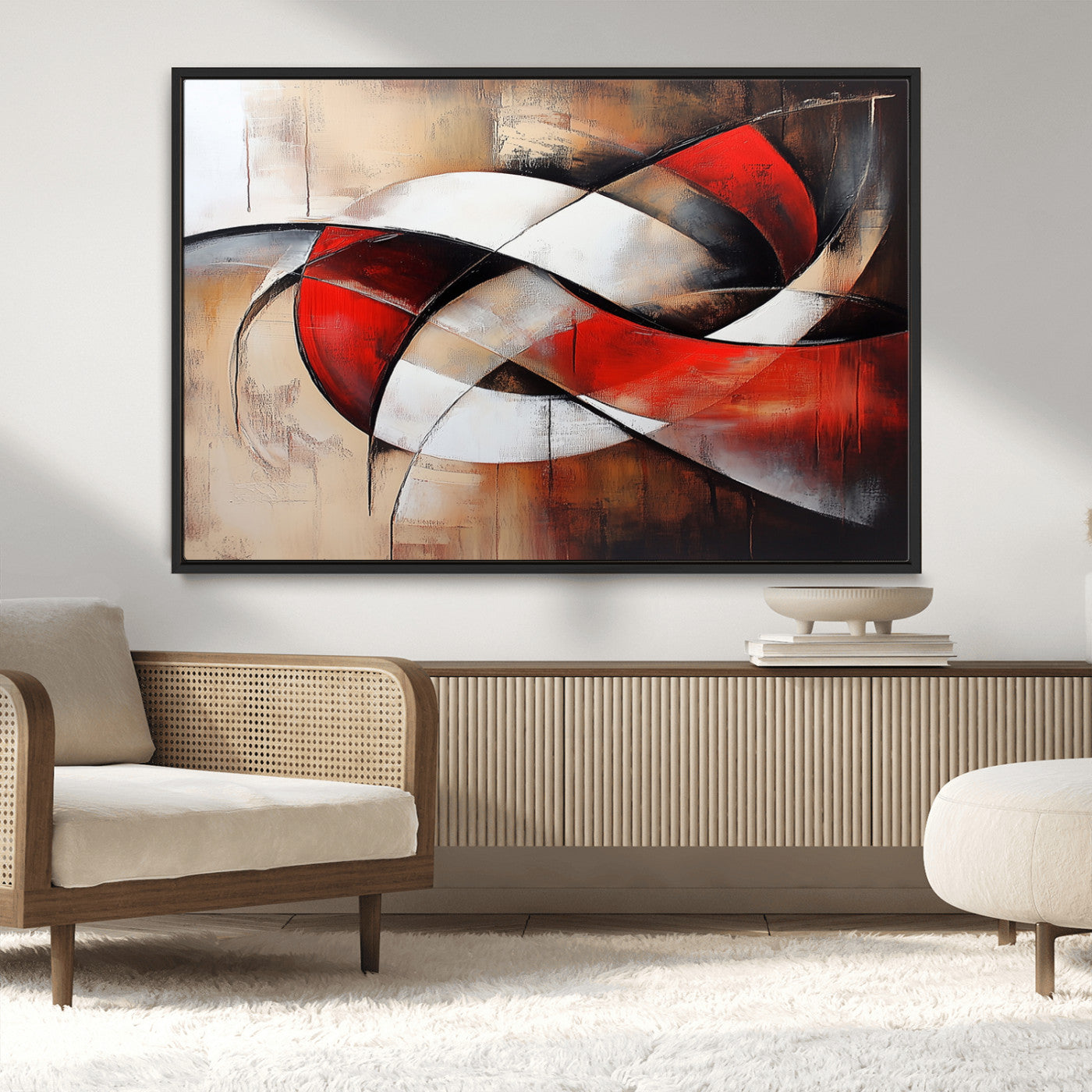 MGV-FC-36X24 - Abstract Wall Art - Modern Red and White Canvas Wall Art Print - Bold Geometric Abstract Canvas for