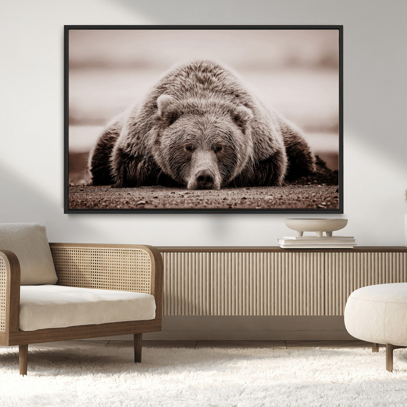 MGV-FC-36X24 - Grizzly Bear Wall Art Print - Bear Canvas Wall Art - Rustic Bear Portrait Canvas Print for Cabin