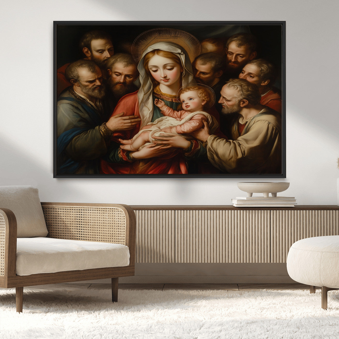 MGV-FC-36X24 - Religious Canvas Wall Art Print - Madonna and Child with Apostles Art Print - Classic Christian