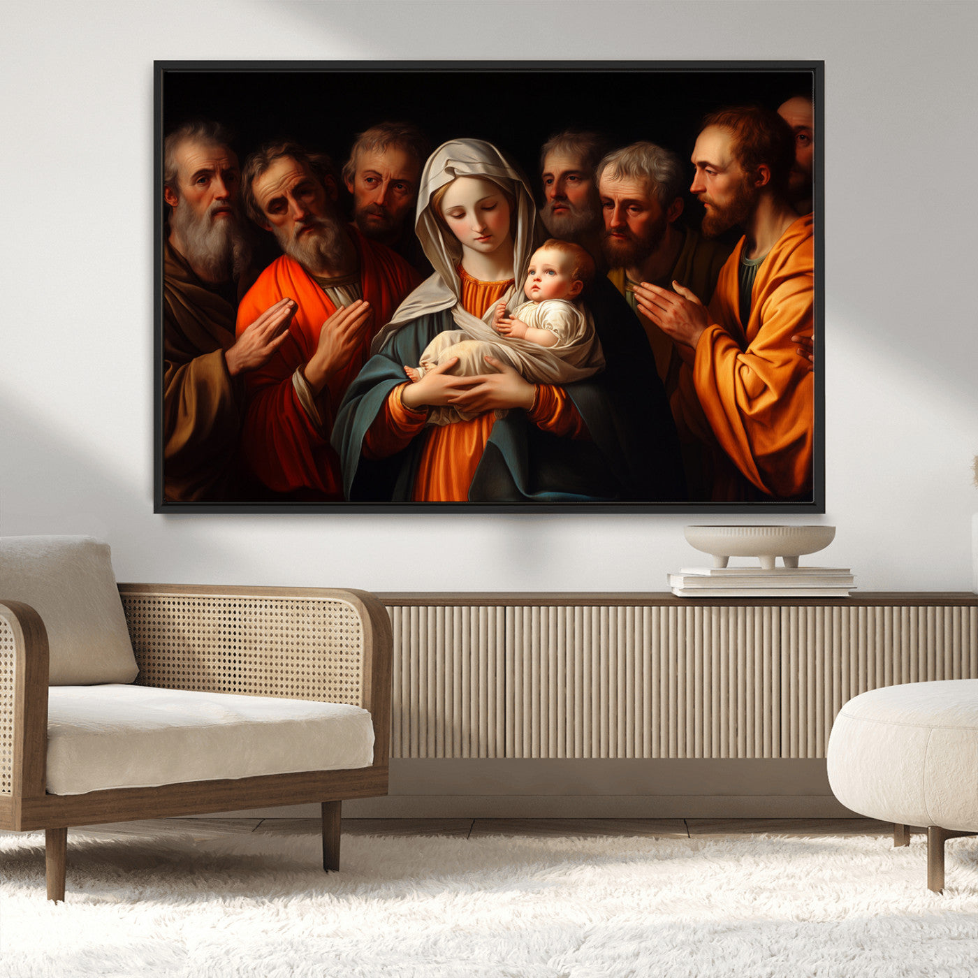 MGV-FC-36X24 - Religious Canvas Wall Art Print - Madonna and Child with Apostles Art Print - Classic Christian