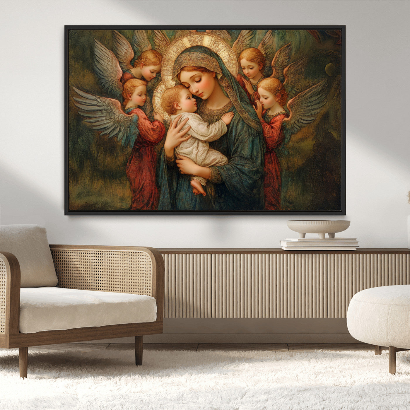 MGV-FC-36X24 - Mary Jesus Canvas Wall Art Print - Madonna and Child with Angels Art Print - Classic Christian