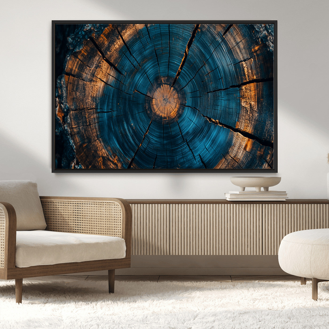 MGV-FC-36X24 - Farmhouse Wall Art - Abstract Tree Rings Canvas Wall Art Print, Framed Wood Grain Rings Artwork