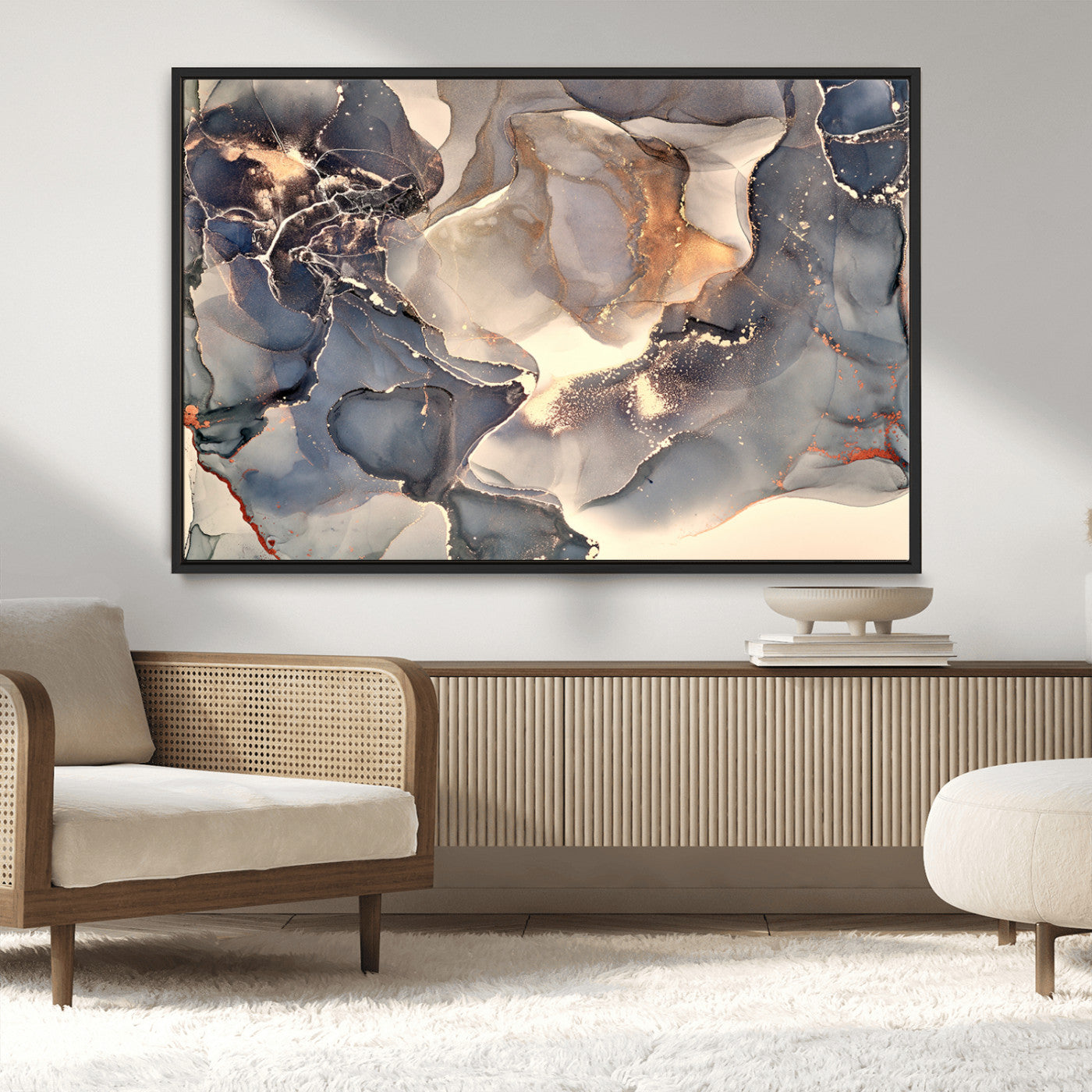 MGV-FC-36X24 - Abstract Blue and Gold Wall Art - Fluid Ink Artwork - Modern Luxury Wall Decor for Contemporary