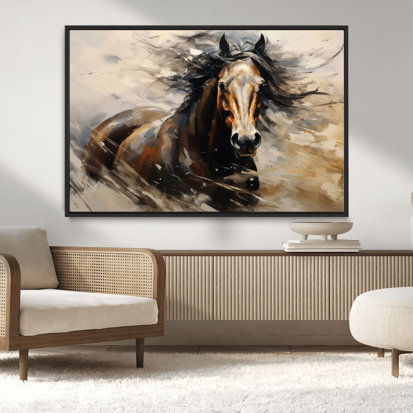 MGV-FC-36X24 - Abstract Wall Art Horse Print - Large Western Horse Canvas - Farmhouse Woodland Wall Art - Framed