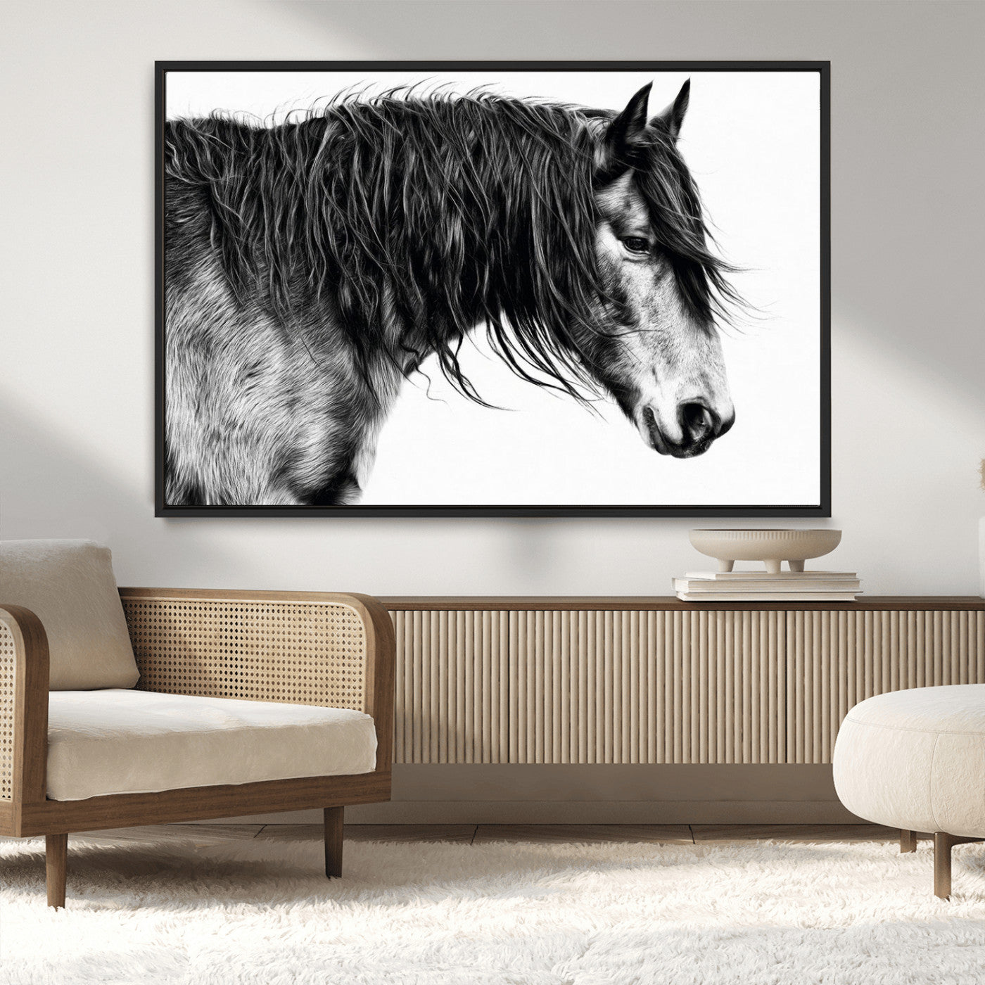MGV-FC-36X24 - Black Horse Wall Art Canvas Print for Farmhouse Decor and Woodland Decoration