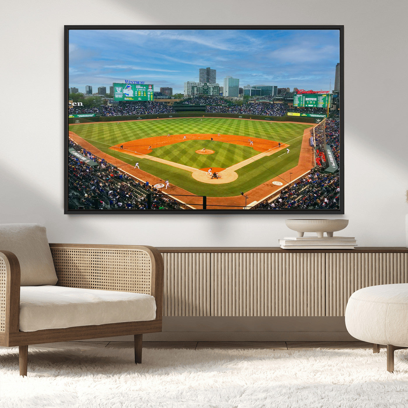 MGV-FC-36X24 - Wrigley Field Chicago Cubs Panoramic Multi Piece Canvas Wall Art - Iconic Baseball Stadium Print for