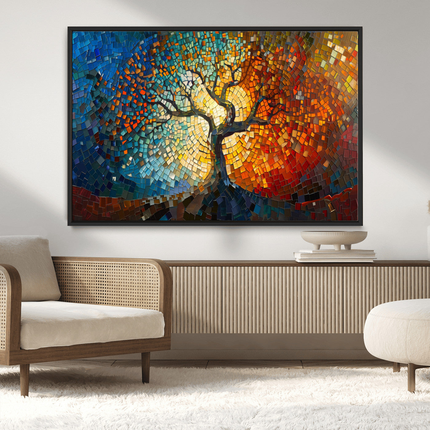 MGV-FC-36X24 - Yggdrasil Tree of Life Mosaic Stained Glass Wall Art Canvas, Yggdrasil Tree of Life Mosaic Canvas
