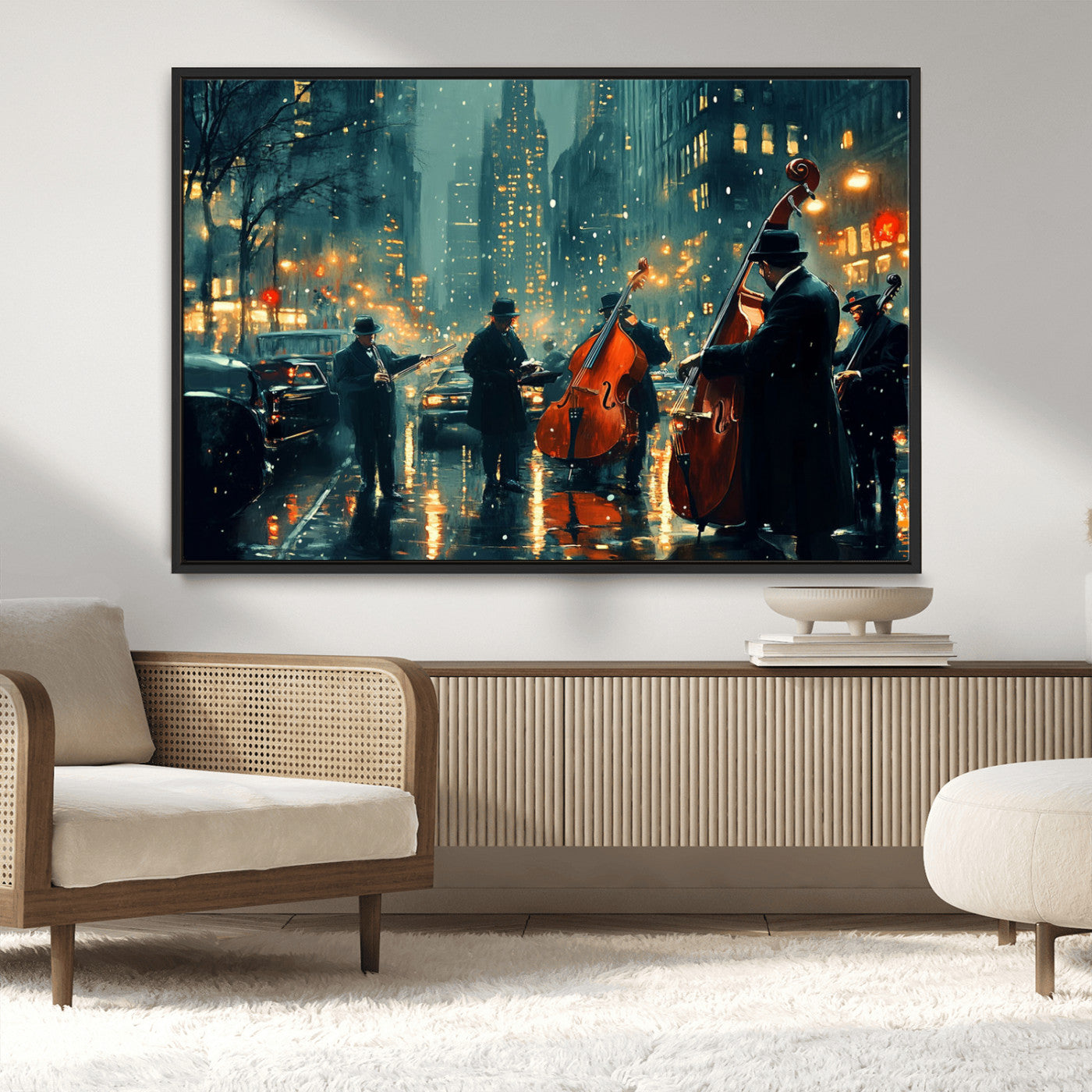 MGV-FC-36X24 - African American Jazz Art Print - Framed Abstract Music Canvas - Colorful Instrument Poster for
