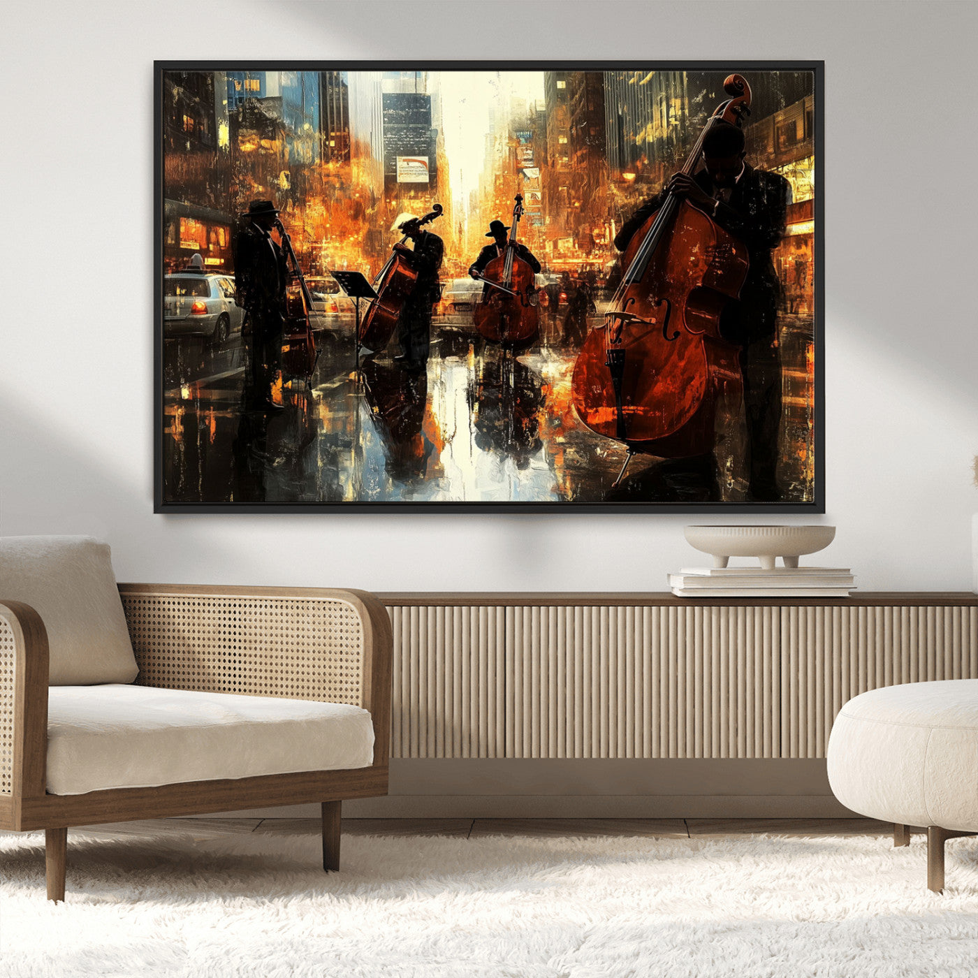 MGV-FC-36X24 - African American Abstract Jazz Wall Art - Framed Abstract Music Canvas - Colorful Instrument Canvsa