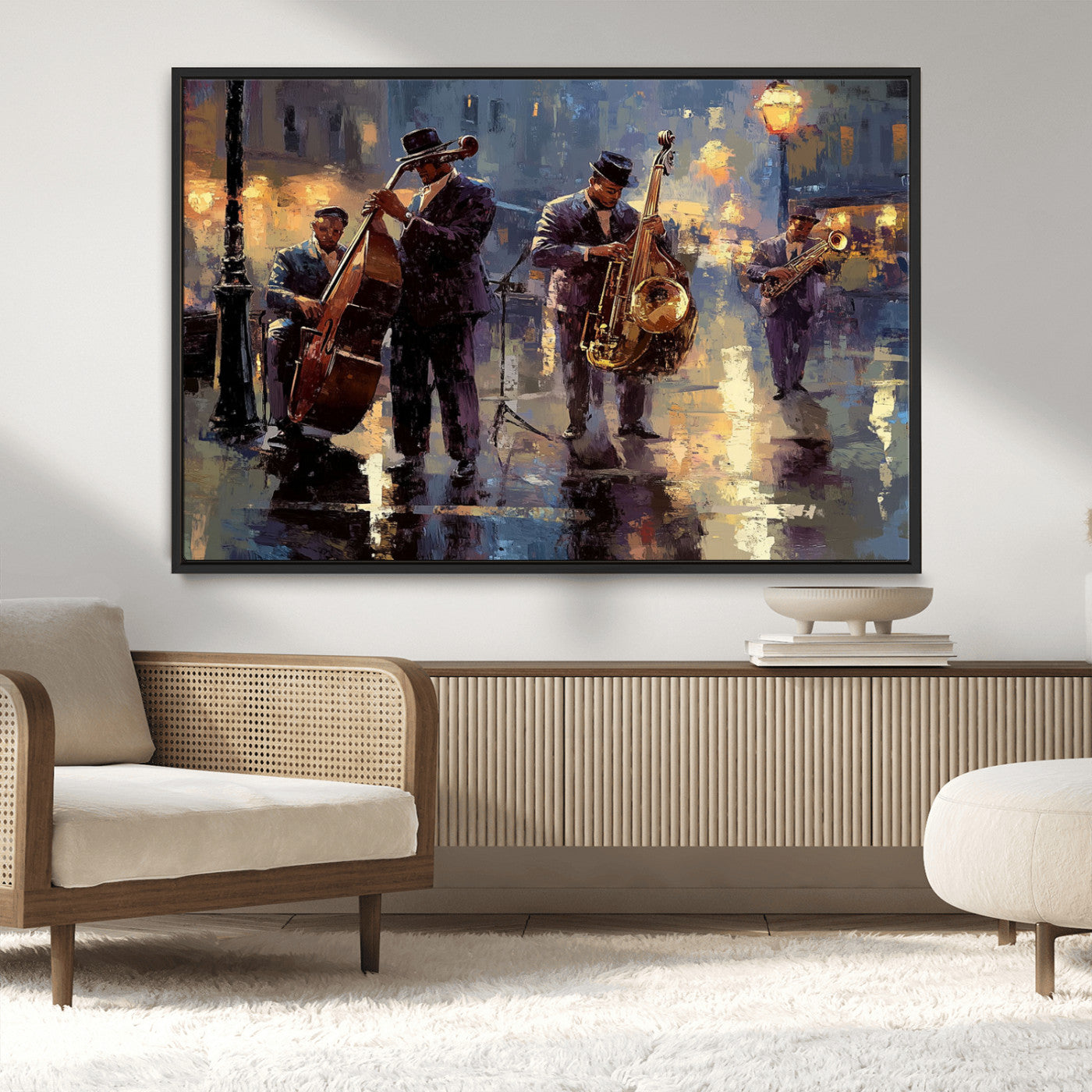 MGV-FC-36X24 - Afro Abstract Jazz Music Canvas Print - African American Wall Art - Colorful Framed Afro Abstract