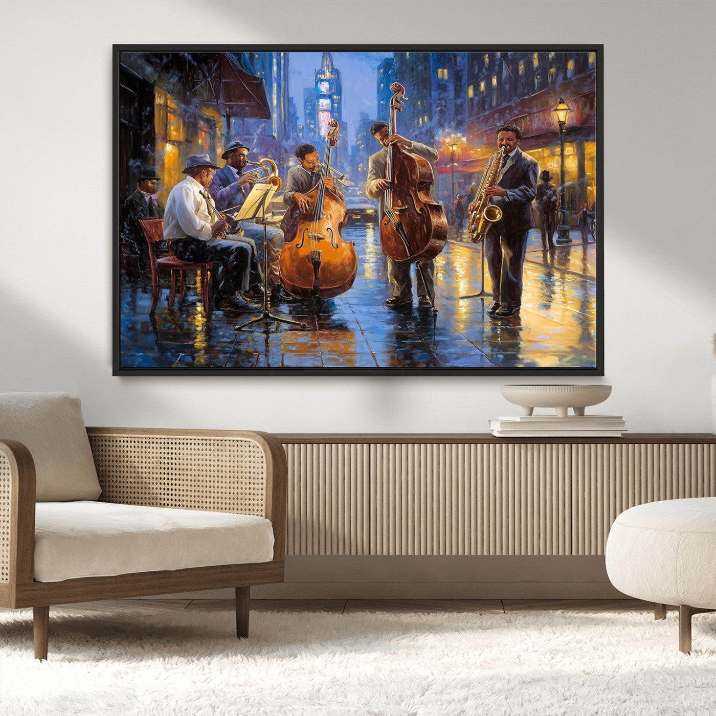 MGV-FC-36X24 - Colorful Jazz Wall Art - African American Music Canvas Print - Framed Abstract Music Poster for Home