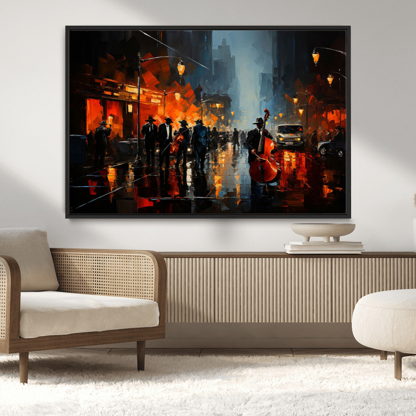 MGV-FC-36X24 - Winston Porter Jazz Wall Art - African American Music Canvas - Abstract Colorful Music Art - Framed