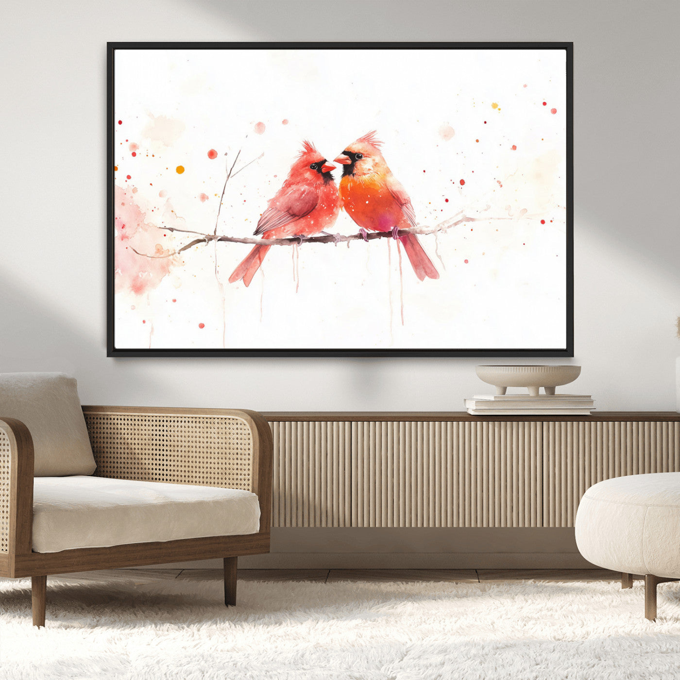 MGV-FC-36X24 - Cardinal Bird Canvas Wall Art - Male and Female Cardinal Print - Nature-Inspired Bird Wall Decor for