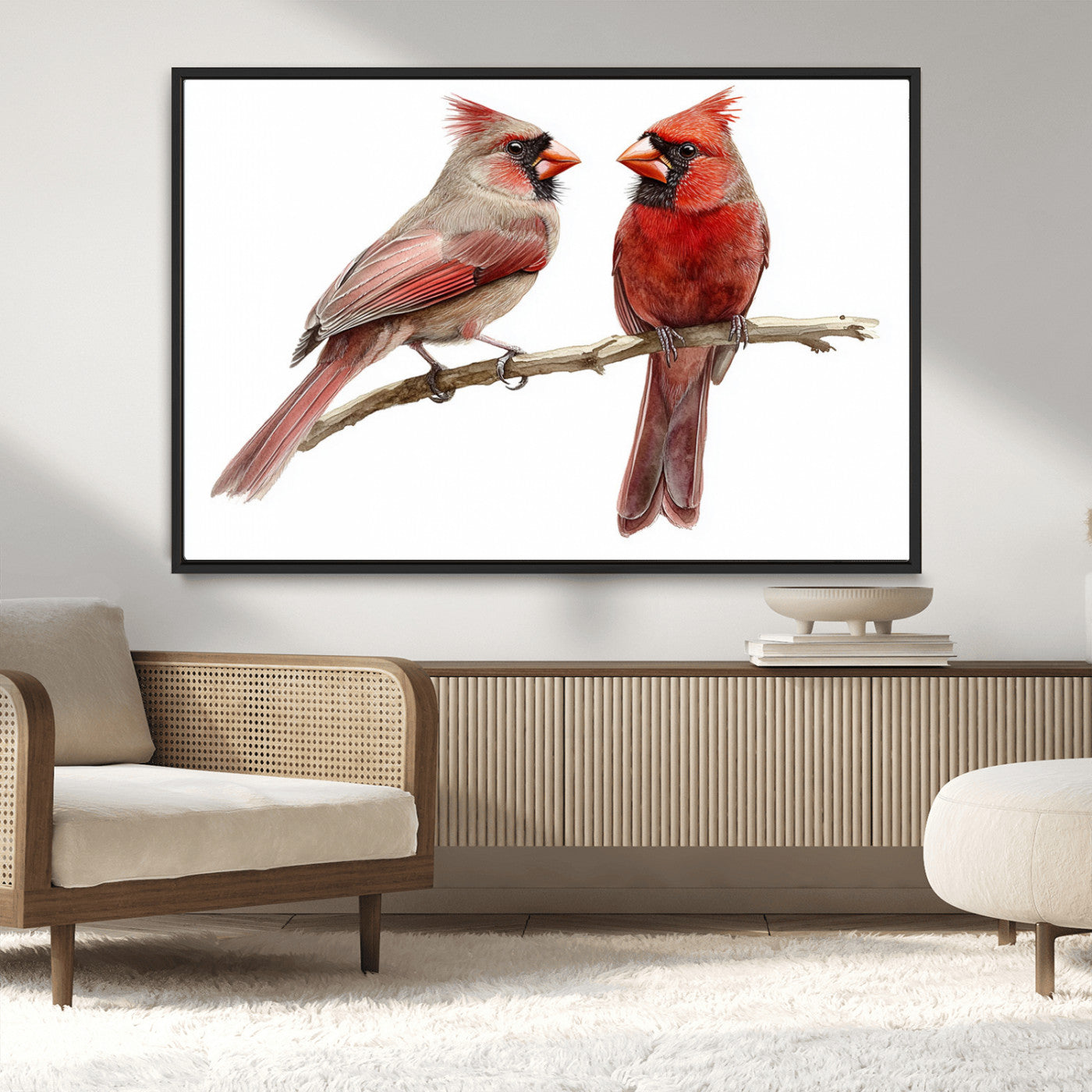 MGV-FC-36X24 - Cardinal Bird Canvas Wall Art - Male and Female Cardinal Print - Abstract Bird Wall Decor for Home -