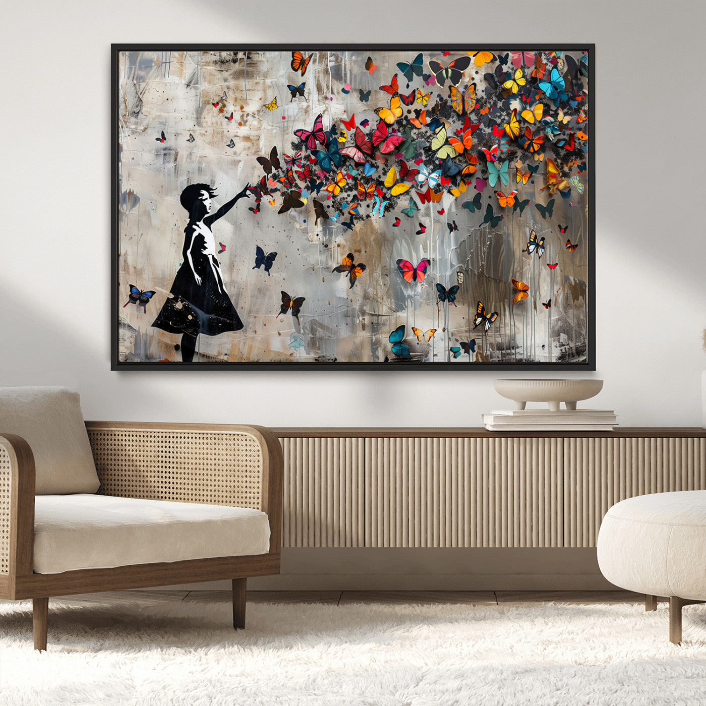 MGV-FC-36X24 - Banksy Butterfly Girl Wall Art | 3-Piece Butterfly Girl Canvas
