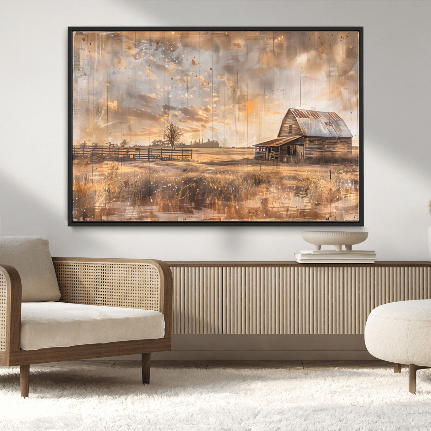 MGV-FC-36X24 - Rustic Farmhouse Wall Art Canvas Print | Barn and Field Canvas Print | Vintage Country Landscape