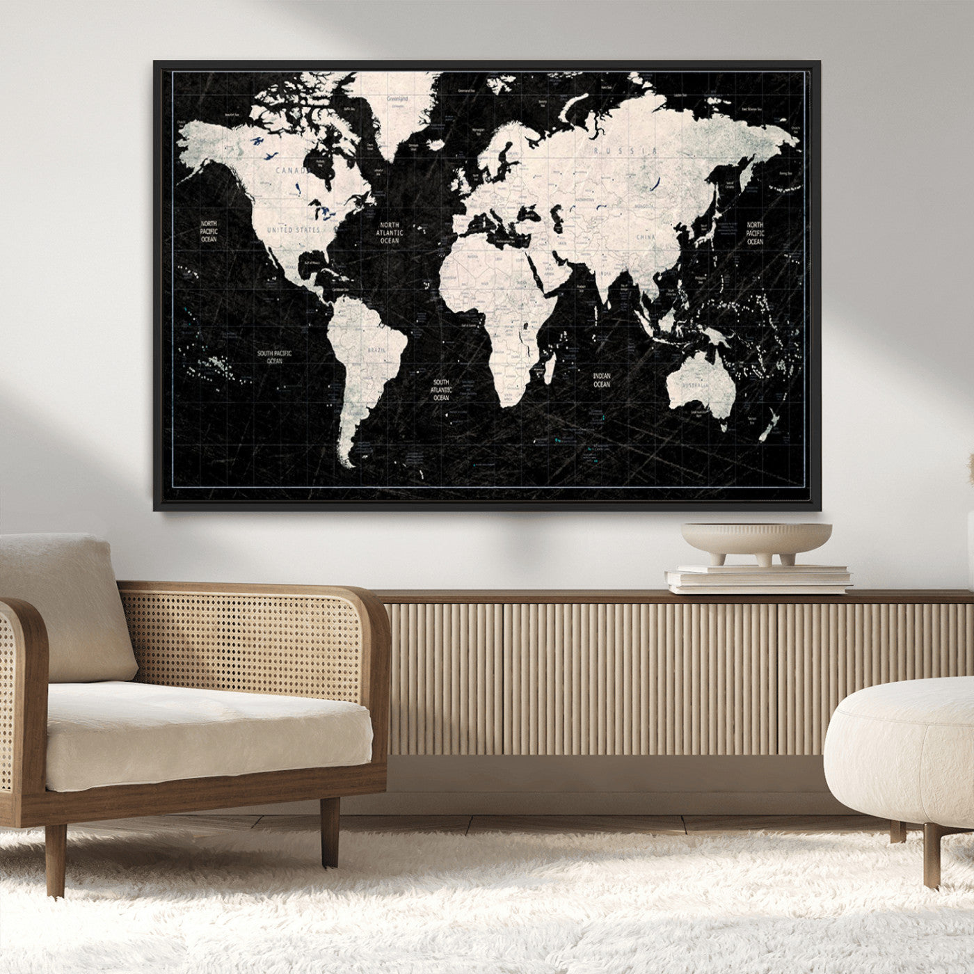 MGV-FC-36X24 - Push Pin World Map Canvas Print – Framed Wall Art for Couples to Track Their Travels – Anniversary