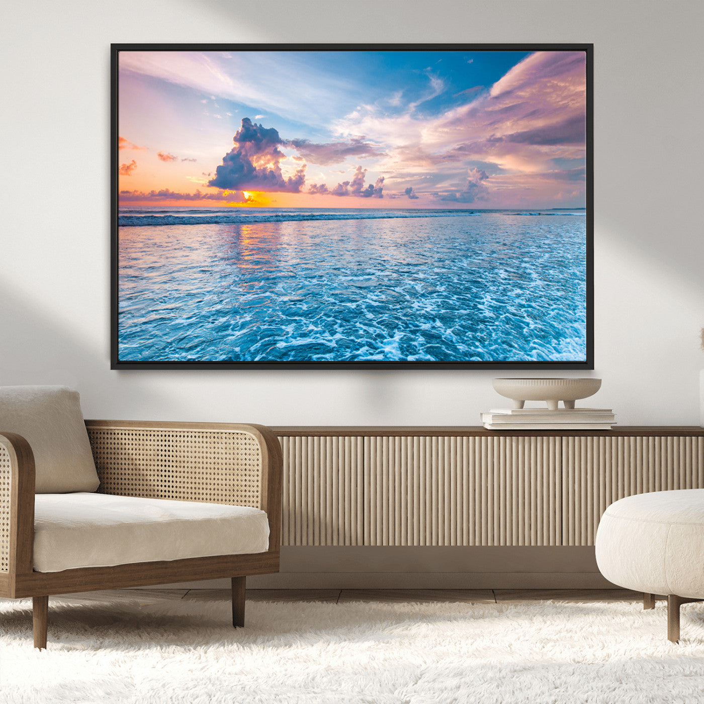 MGV-FC-36X24 - Ocean Sunset Canvas Wall Art Print - Tranquil Seascape with Vibrant Sky and Rolling Waves Canvas