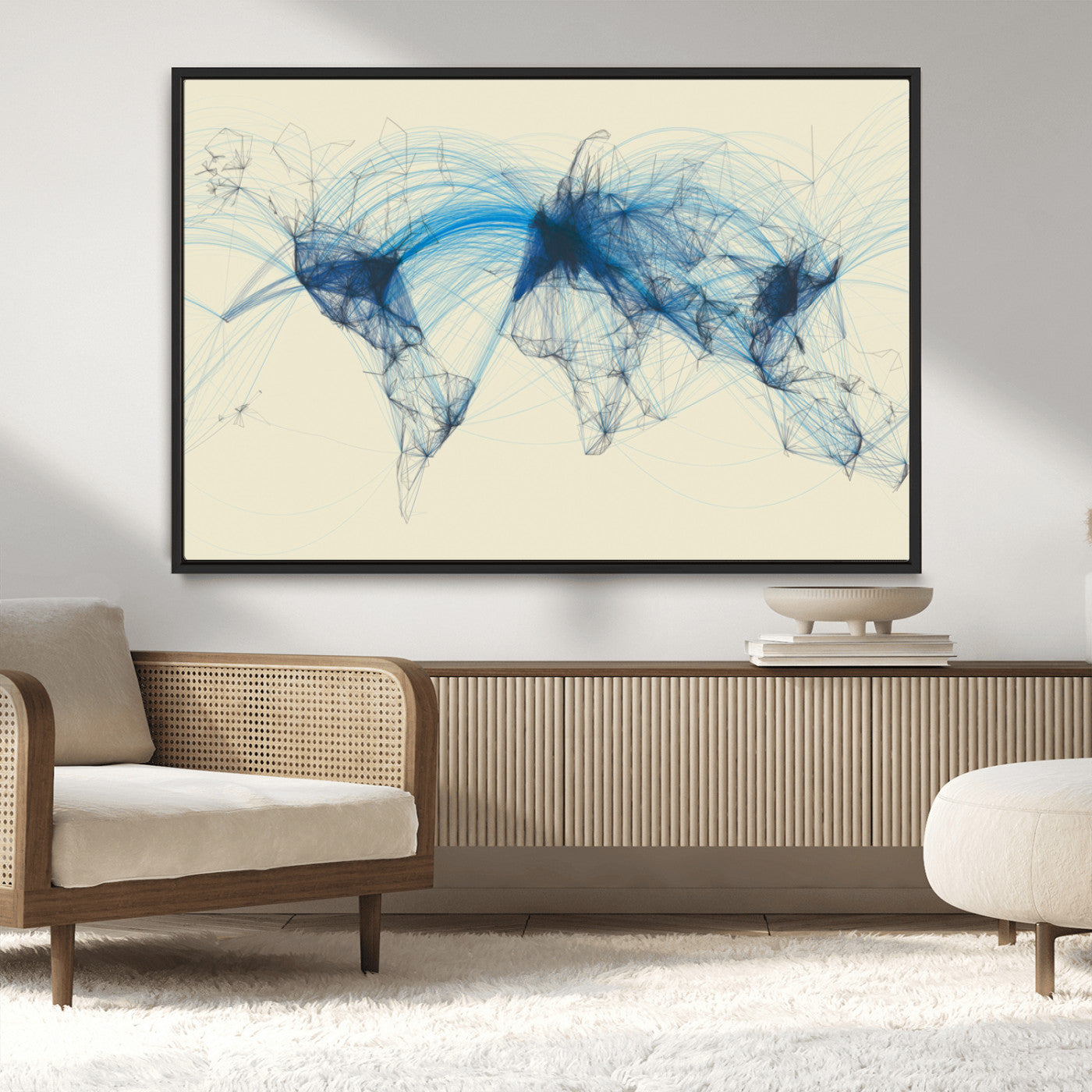 MGV-FC-36X24 - Flight Routes Map art Air Traffic Avi World Map with Blue Connections Canvas Wall Art – Modern