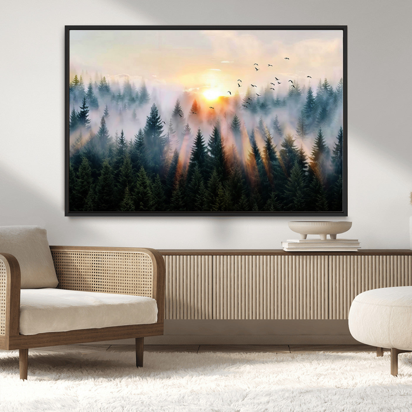 MGV-FC-36X24 - Abstract Forest Wall Art - Serene Nature Canvas Print with Misty Forest Design for Modern Home or