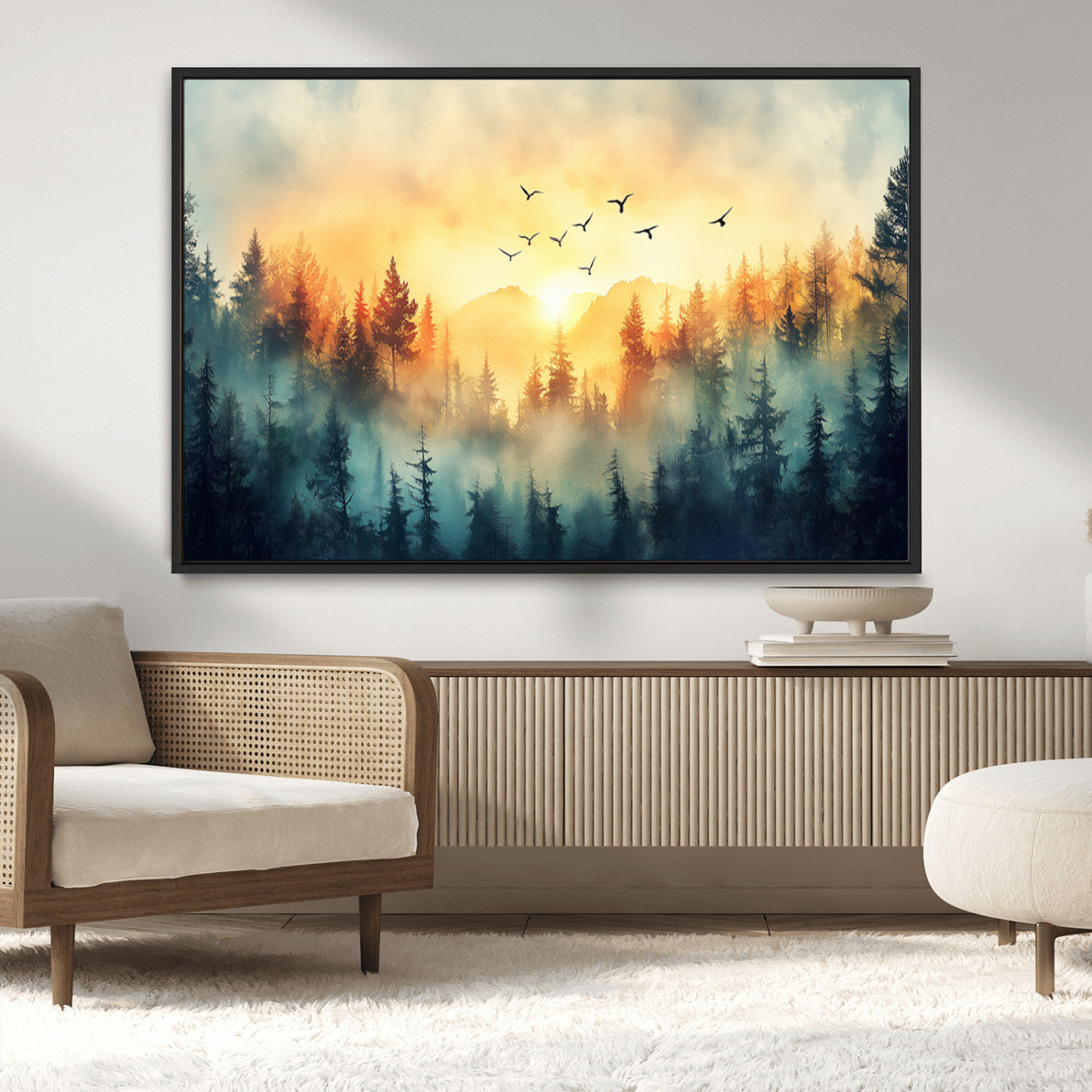 MGV-FC-36X24 - Abstract Forest Wall Art Print- Serene Nature Canvas Print with Misty Forest Design for Modern Home