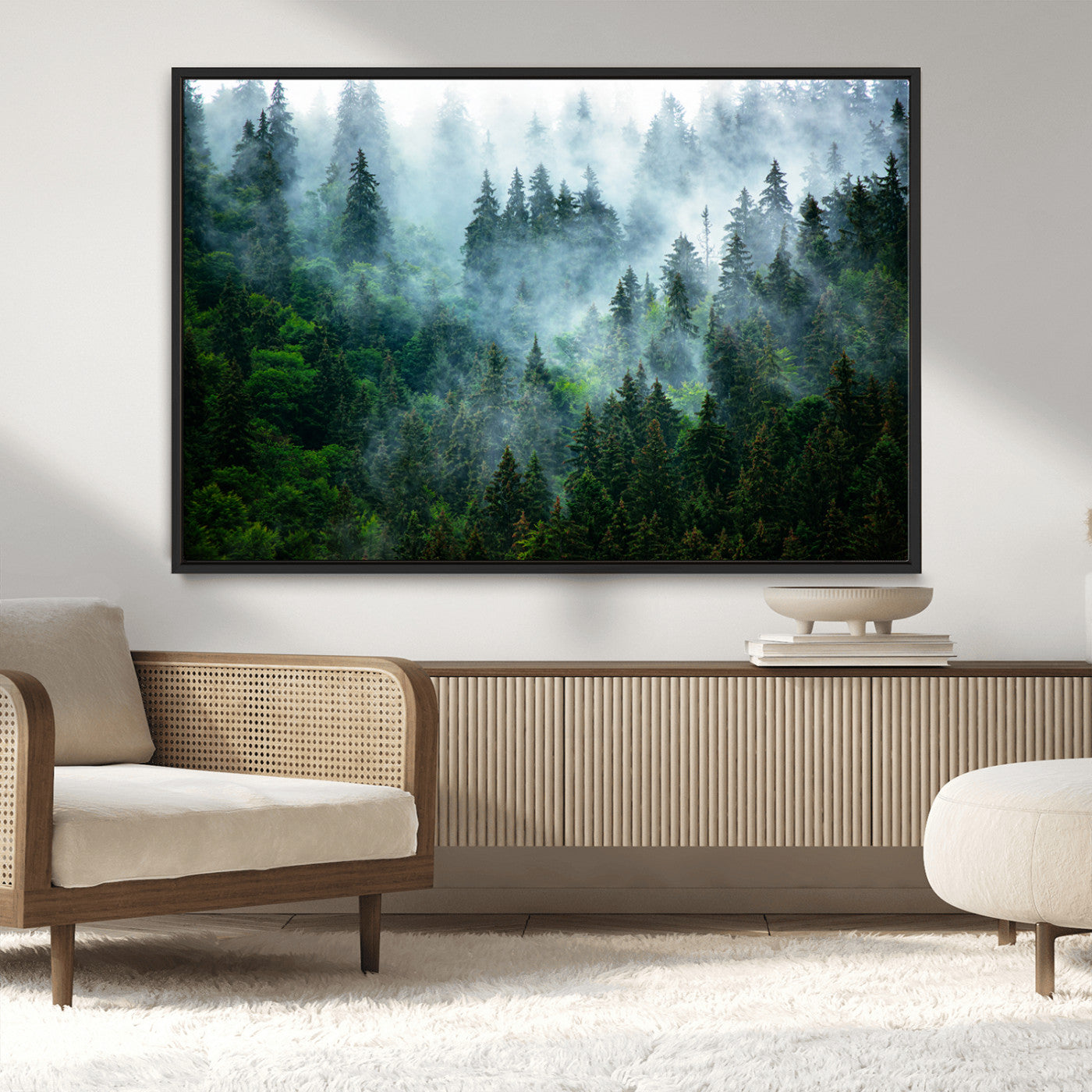 MGV-FC-36X24 - Misty Forest Art Wall Art Canvas Print, Framed Foggy Mountain Art Art Picture Print, Scenic Wall