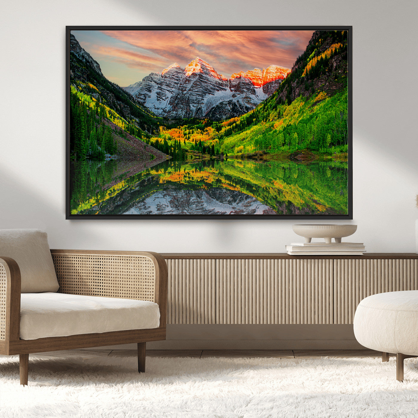 MGV-FC-36X24 - Maroon Bells Lake Wall Art Canvas Print – Majestic Colorado Mountain Landscape, Autumn Reflection,