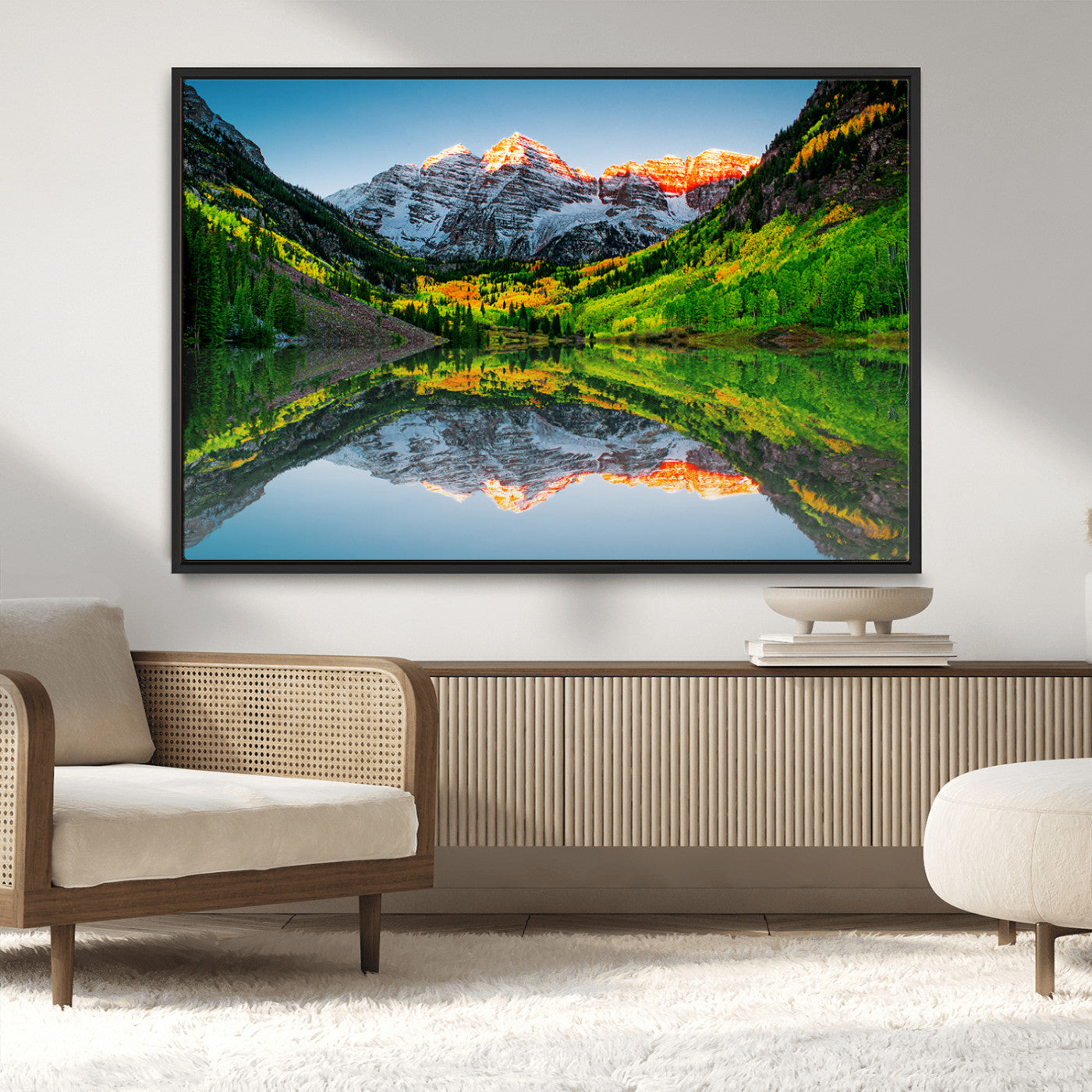 MGV-FC-36X24 - Maroon Bells Lake Print Wall Art – Majestic Colorado Mountain Landscape, Autumn Reflection,