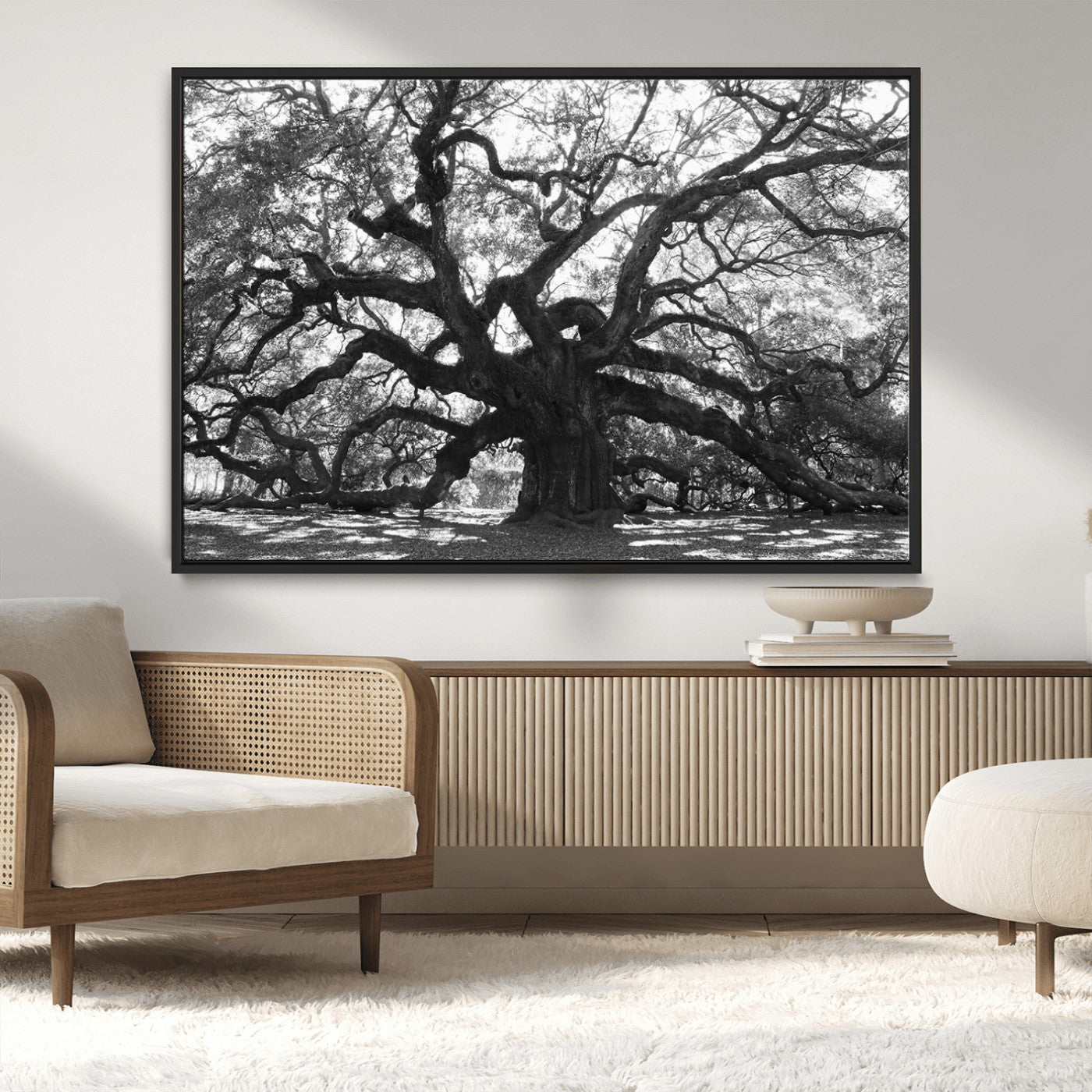 MGV-FC-36X24 - Ancient Oak Wall Art Canvas Print, Framed Twisted Branches Art Picture Print, Gnarled Tree Perfect Moody Nature Decor Artwork