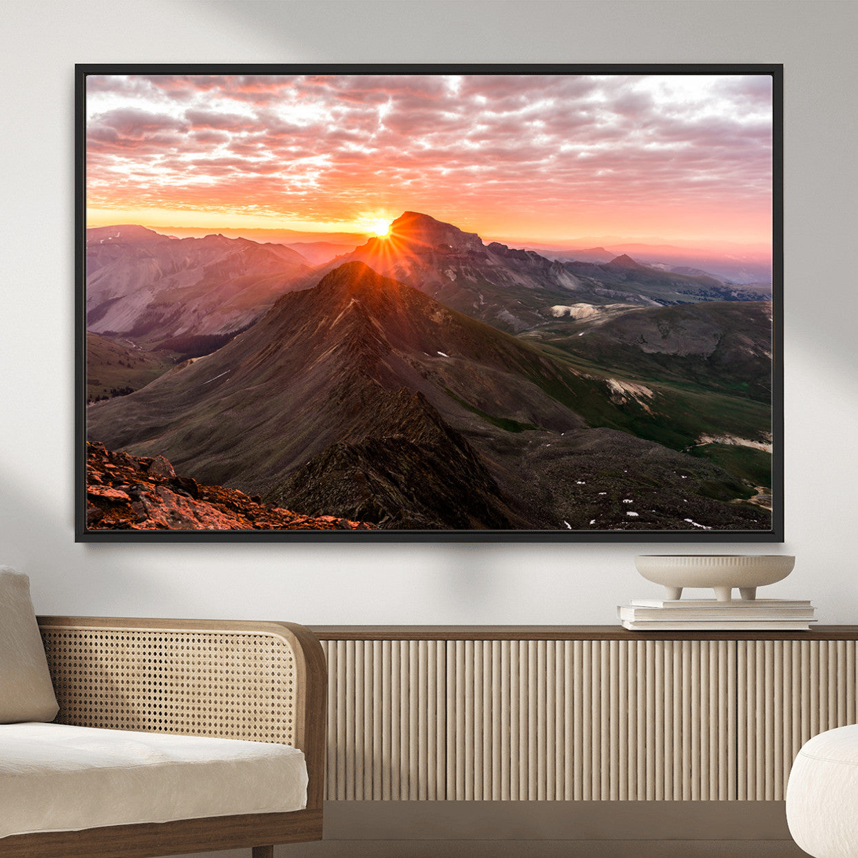 MGV-FC-36X24 - Majestic Sunrise Wall Art – Canvas Print of Rugged Mountain Peaks, Vibrant Sky, Serene Landscape, Nature Decor for Home or Office