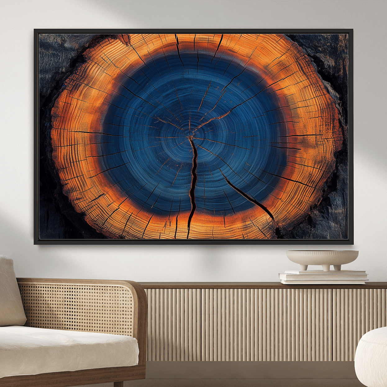 MGV-FC-36X24 - Abstract Tree Ring Wall Art Print, Natural Rustic Wood Texture Canvas Print, Framed Tree Ring Printing, Wood Tree Stump Artwork Canvas Print