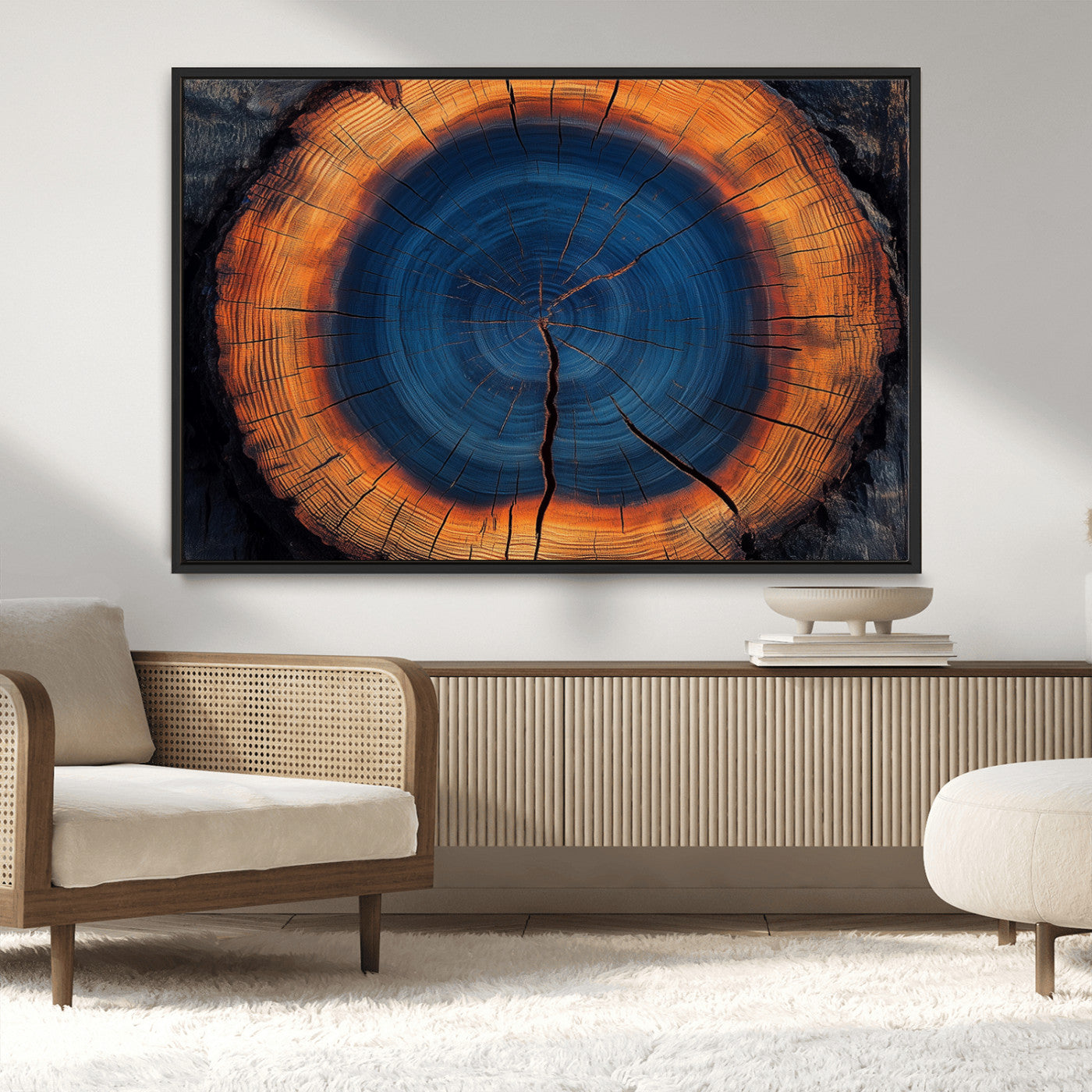 MGV-FC-36X24 - Abstract Tree Ring Wall Art Print, Natural Rustic Wood Texture Canvas Print, Framed Tree Ring Printing, Wood Tree Stump Artwork Canvas Print