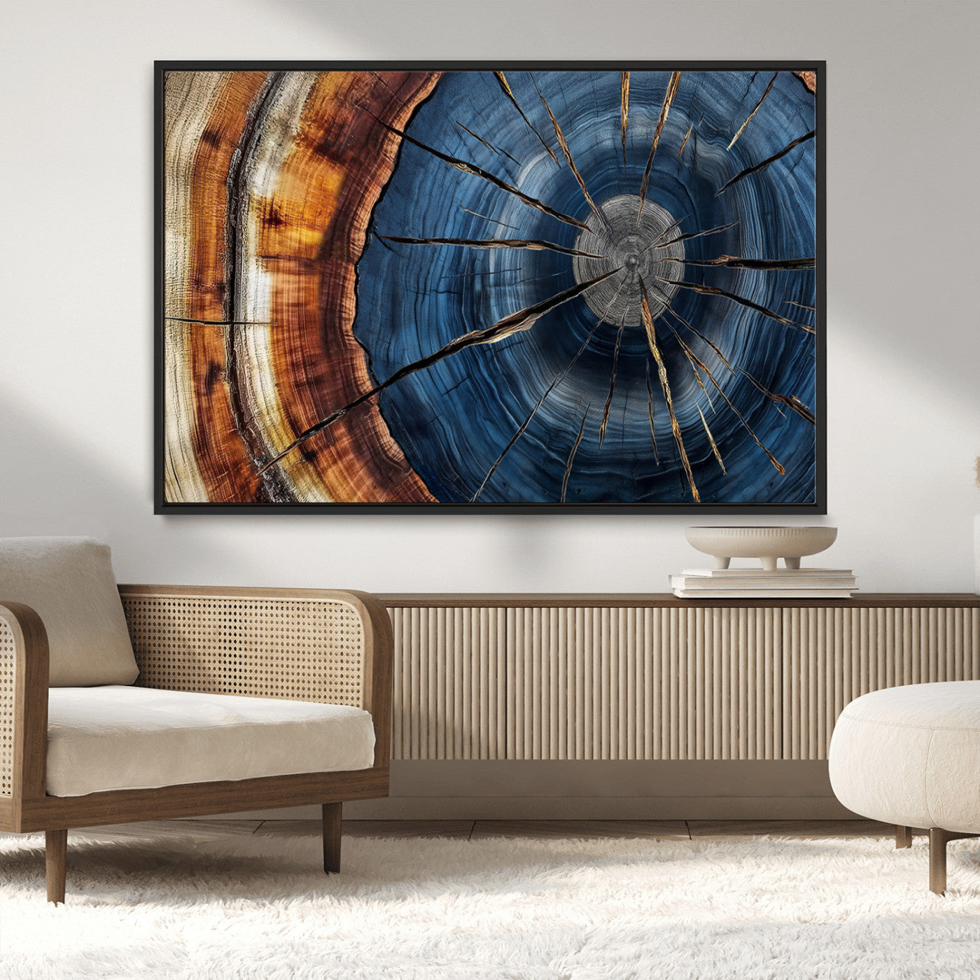 MGV-FC-36X24 - Framed Abstract Tree Ring Wall Art Print, Natural Rustic Wood Texture Canvas Print, Wood Tree Stump