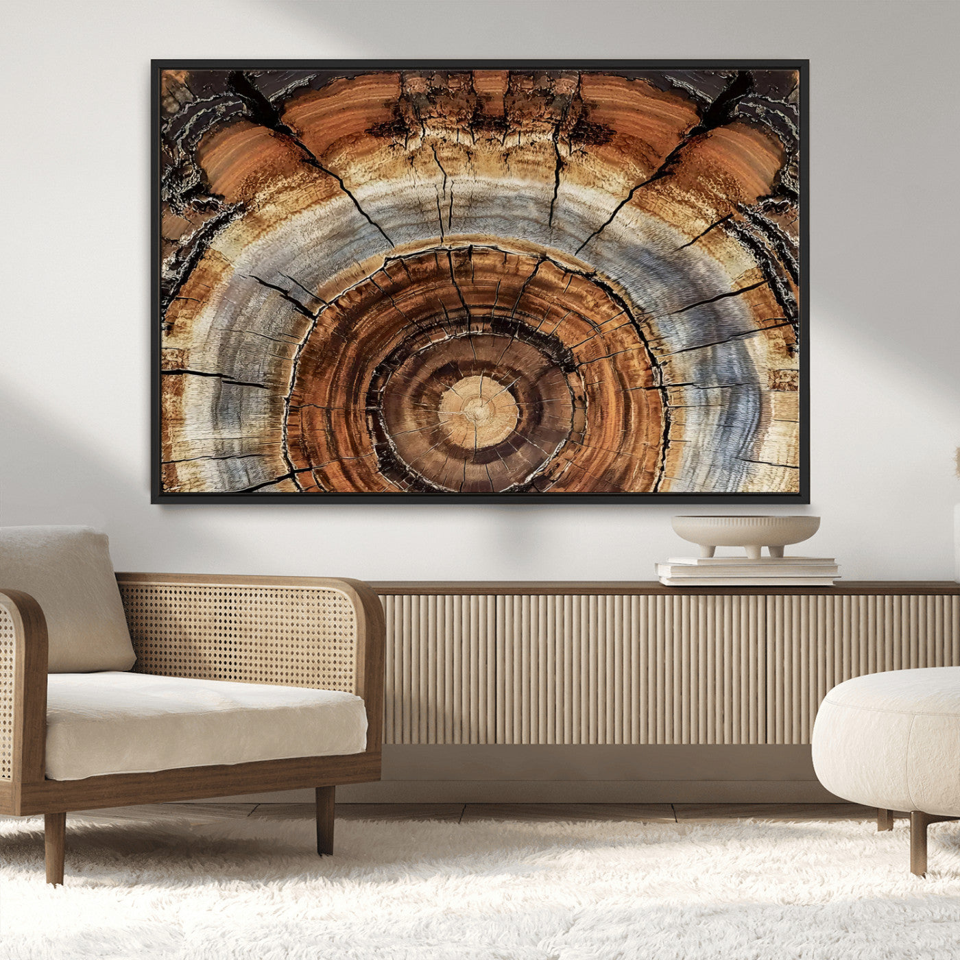 MGV-FC-36X24 - Tree Rings Wall Art Canvas Print, Framed Wood Texture Art Picture Print, Rustic Pattern Perfect Rustic Organic Decor Artwork